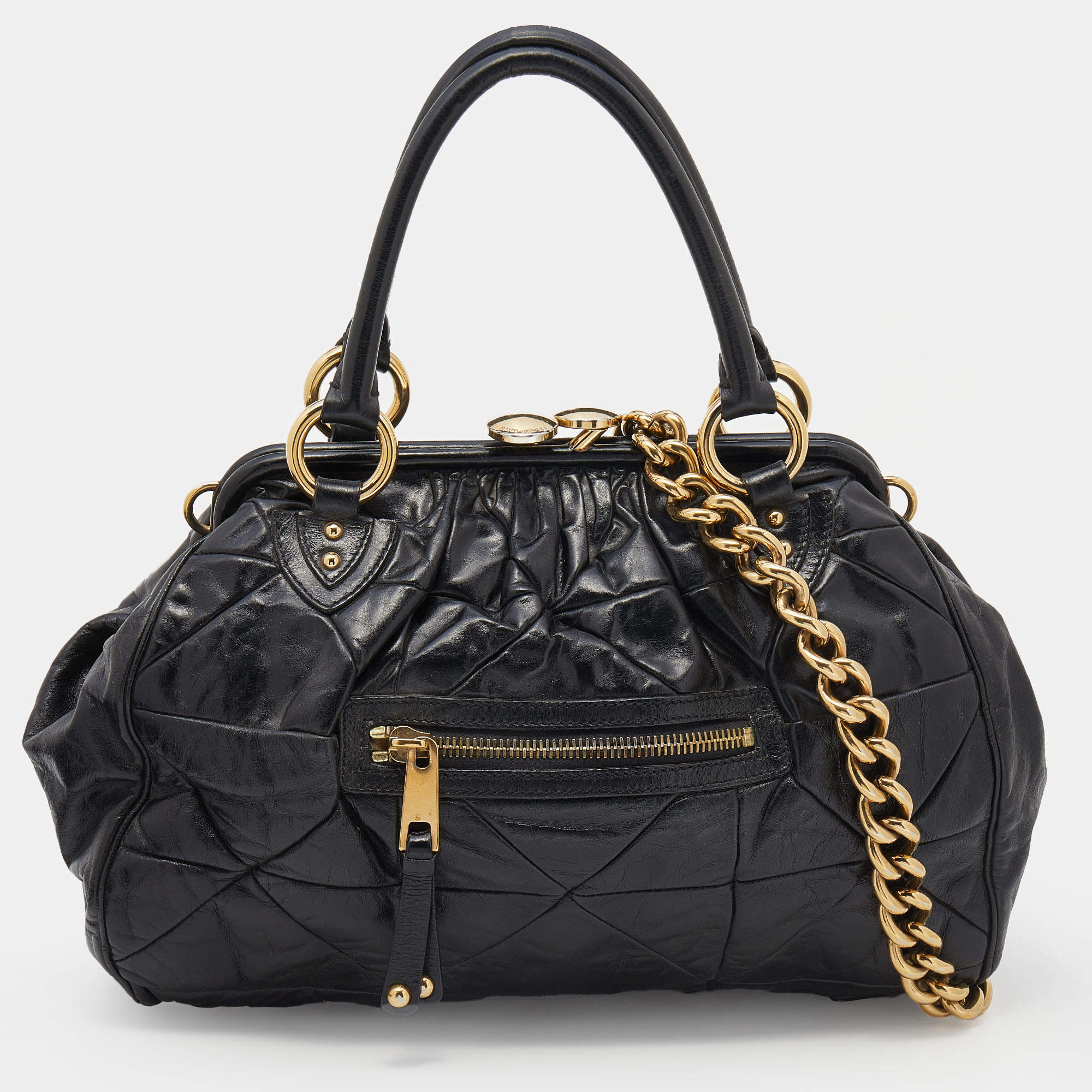 Pre Owned Marc Jacobs Black Quilted Leather Stam Satchel