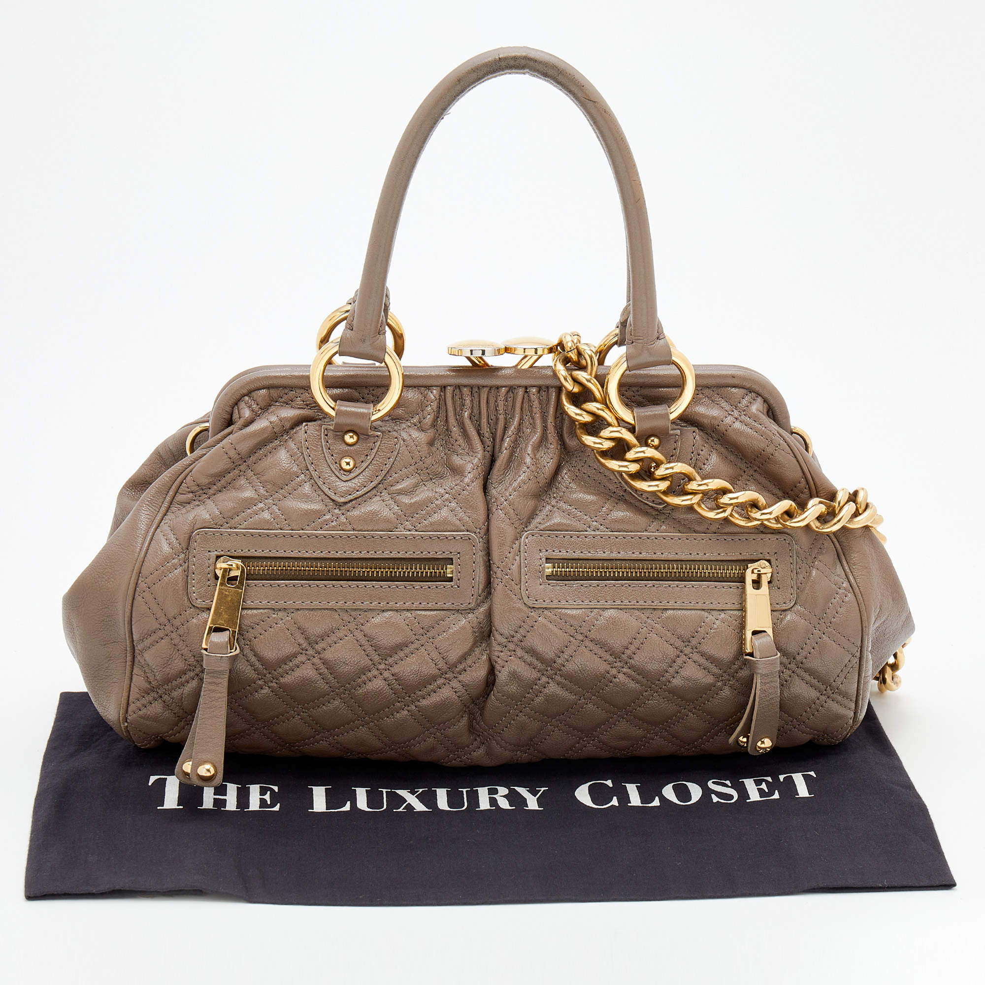 Pre Owned Marc Jacobs Grey Quilted Leather Stam Satchel