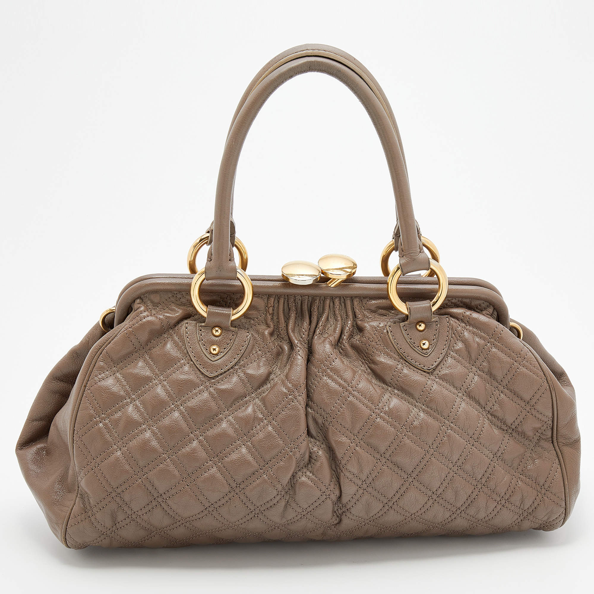 Pre Owned Marc Jacobs Grey Quilted Leather Stam Satchel