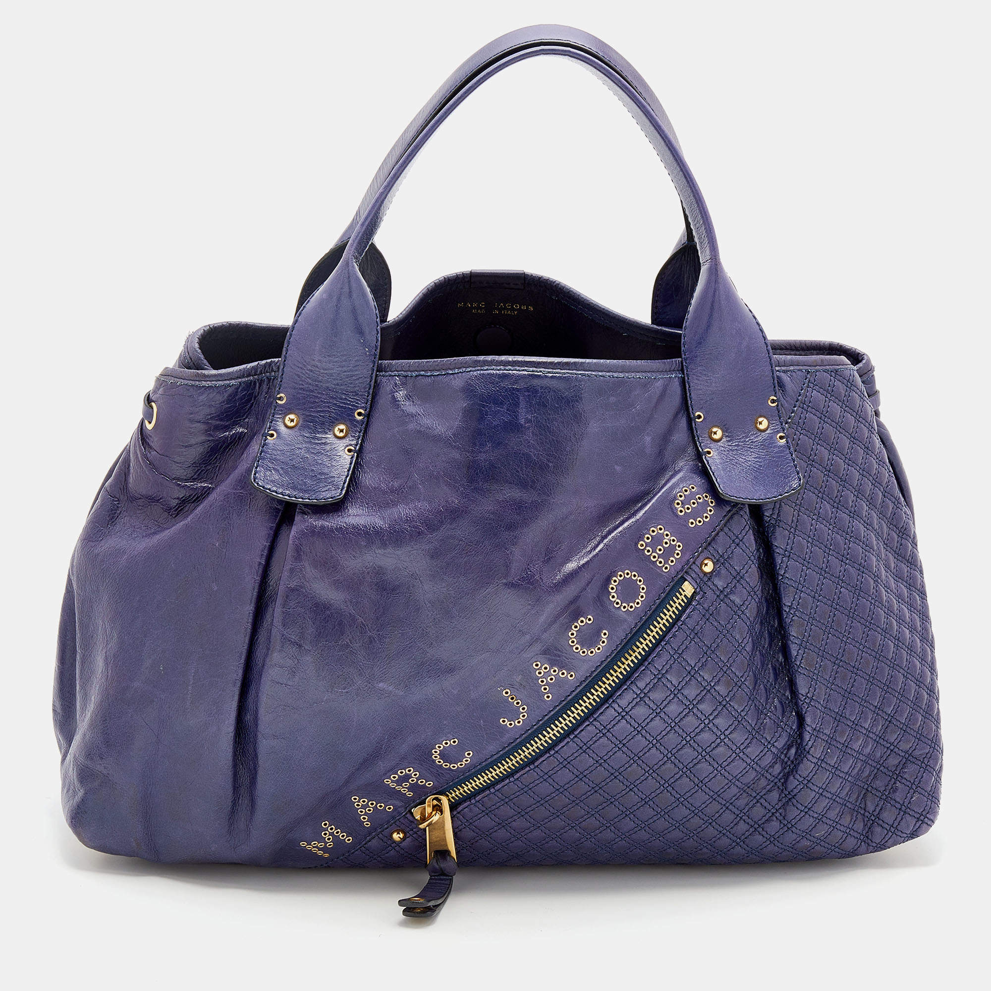 Pre Owned Marc Jacobs Purple Leather Eyelet Tote
