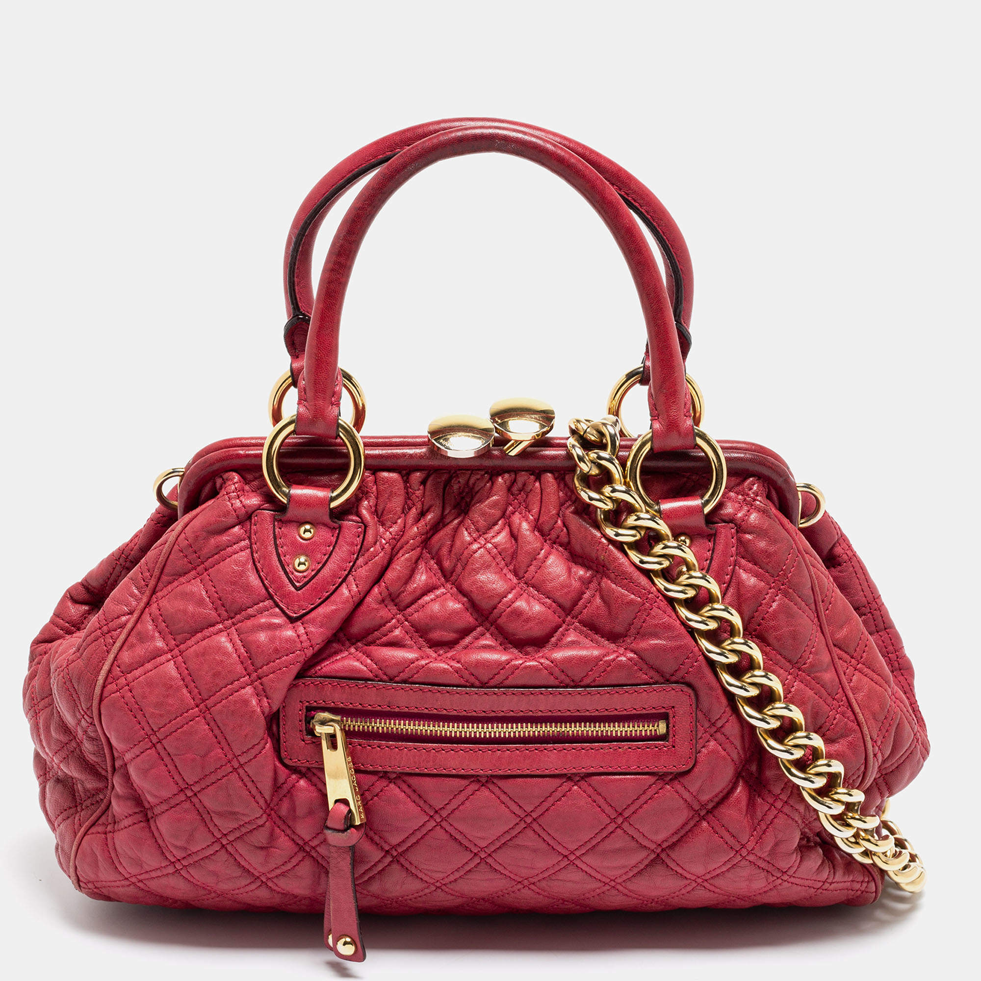 Pre Owned Marc Jacobs Fuchsia Quilted Leather Stam Satchel