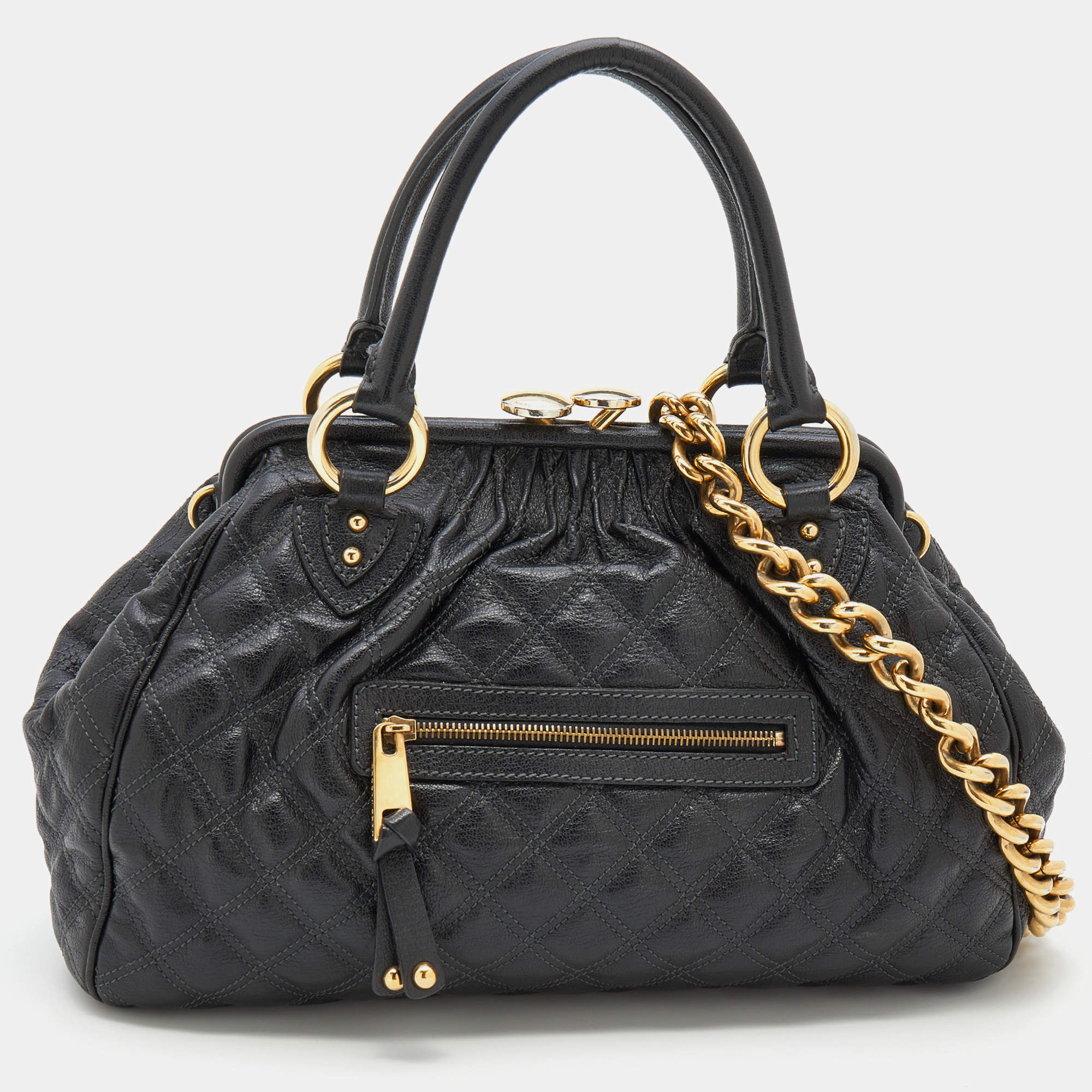 Pre Owned Marc Jacobs Black Quilted Leather Stam Satchel