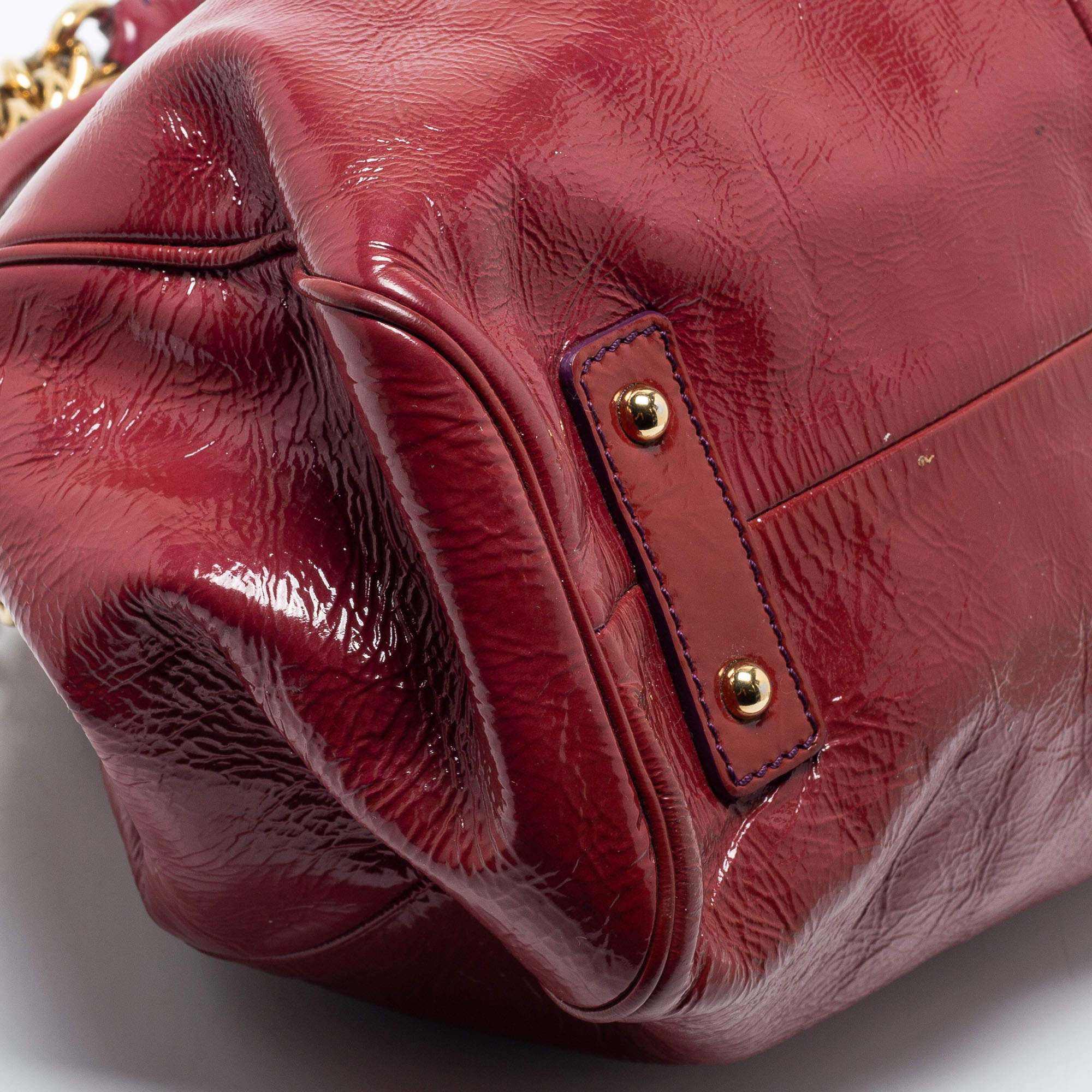 Pre Owned Marc Jacobs Red Patent Leather Stam Satchel