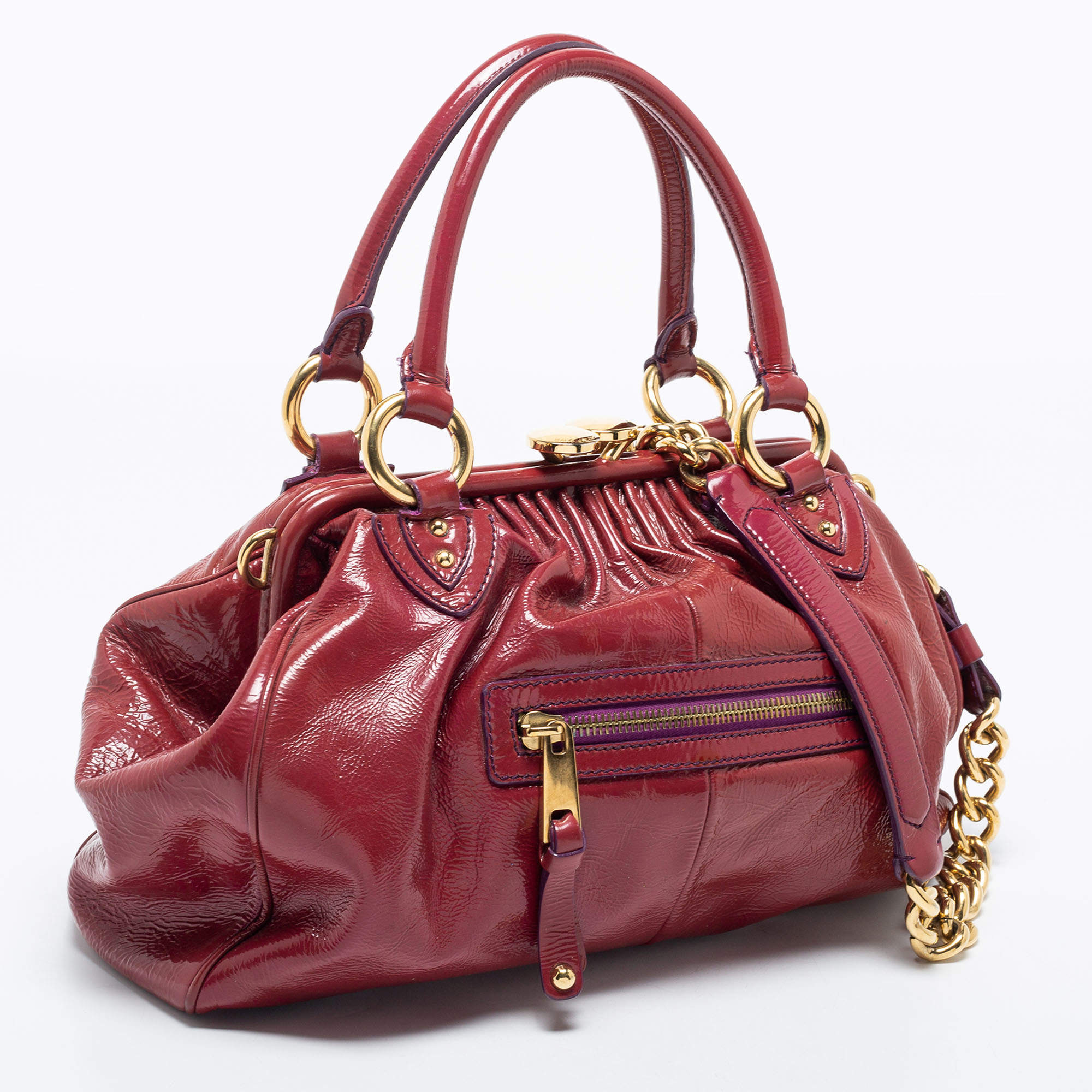 Pre Owned Marc Jacobs Red Patent Leather Stam Satchel