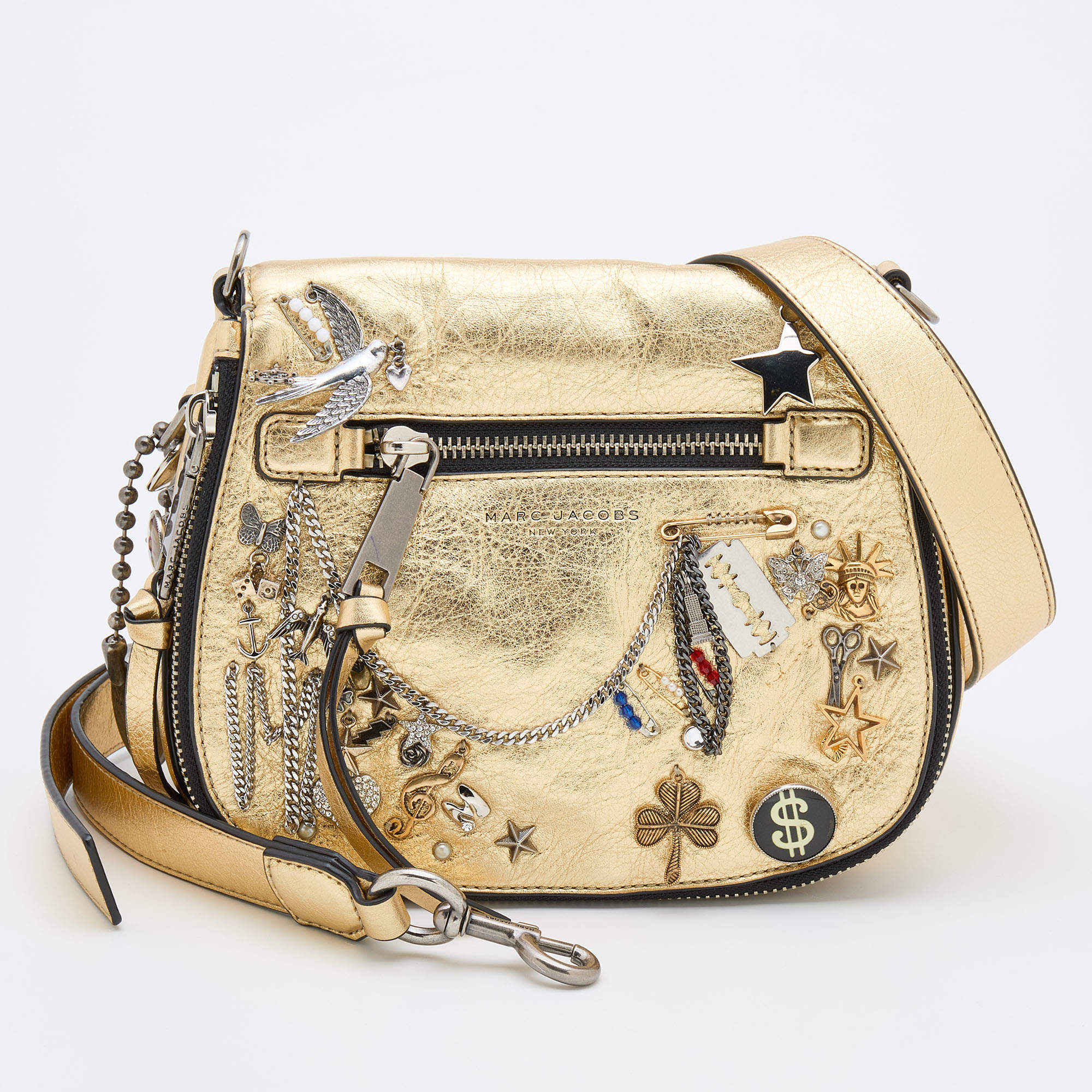 Marc Jacobs Gold Leather Charms and Trinkets Saddle Shoulder Bag