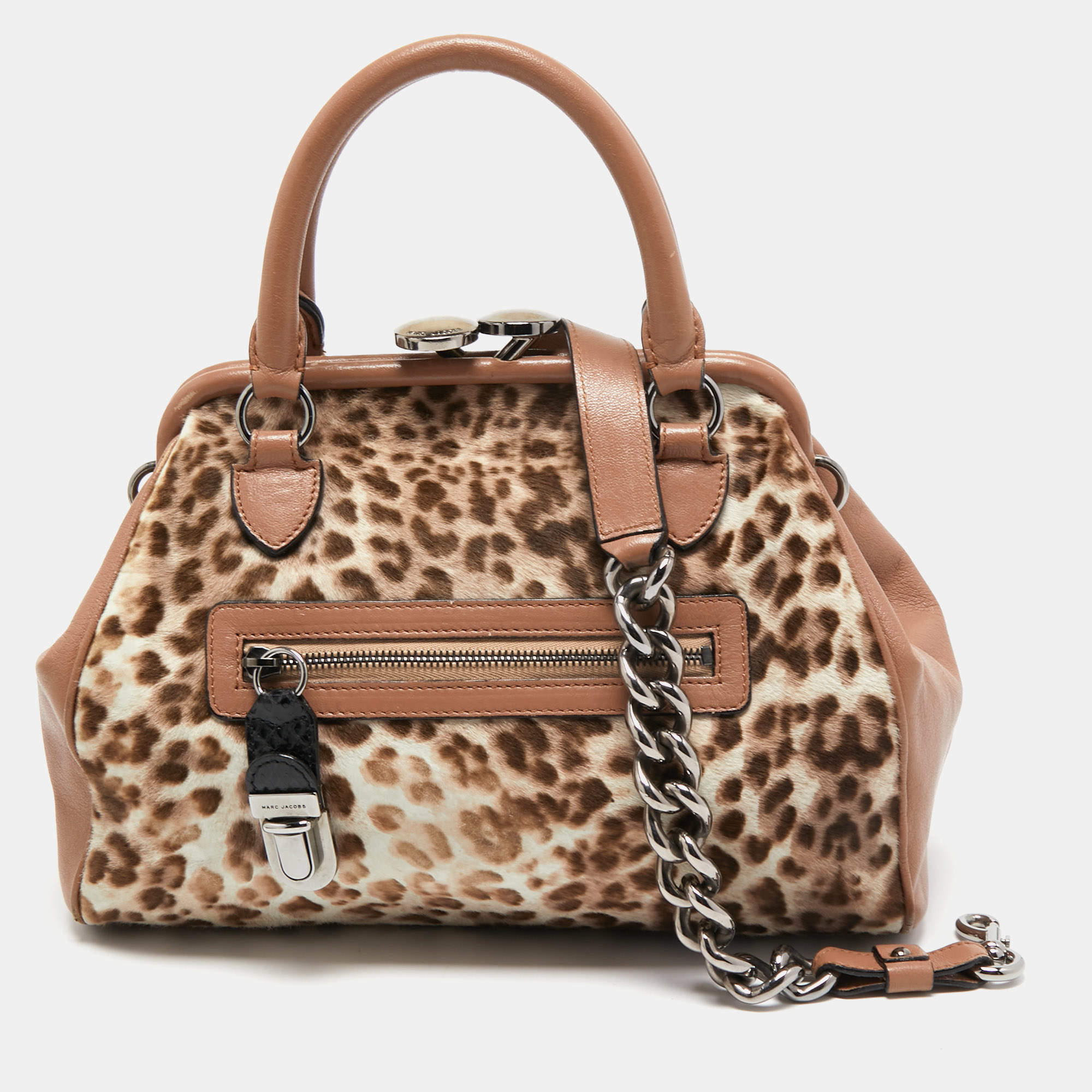 Marc Jacobs Dusty Pink Animal Printed Calf Hair and Leather Stam Satchel