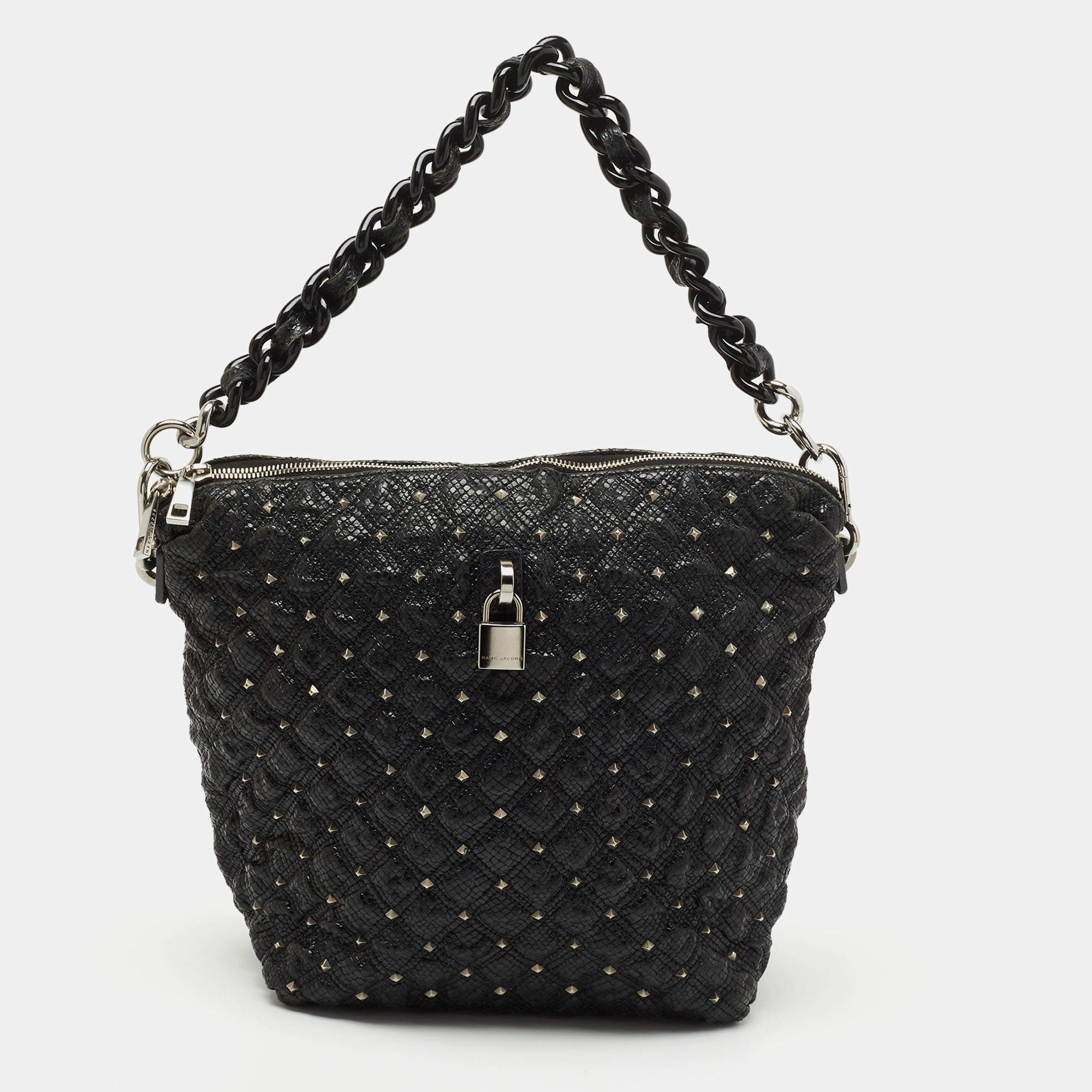 Pre Owned Marc Jacobs Black Leather Embellished Shoulder Bag