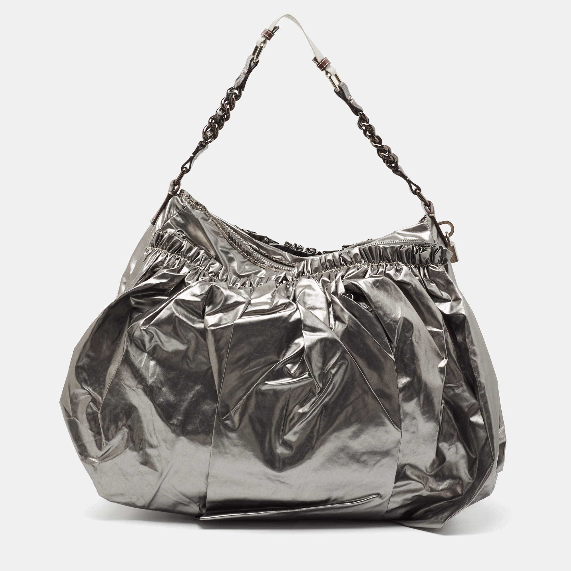 Pre Owned Marc Jacobs Silver Synthetic Leather Parachute Hobo