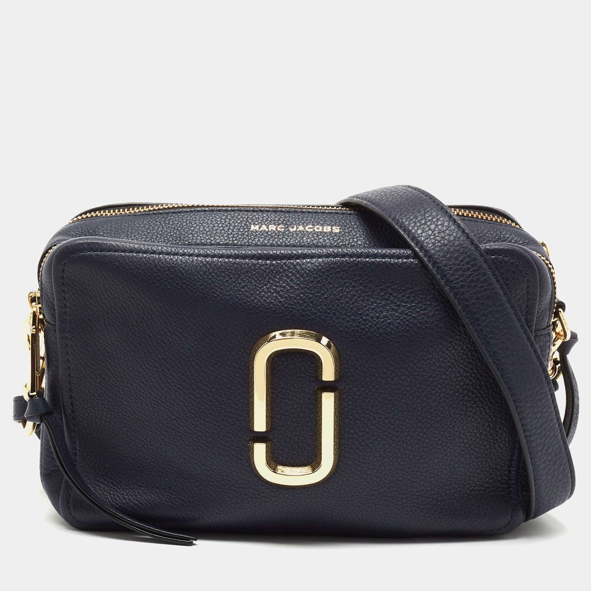 Pre Owned Marc Jacobs Navy Blue Leather Snapshot Crossbody Bag