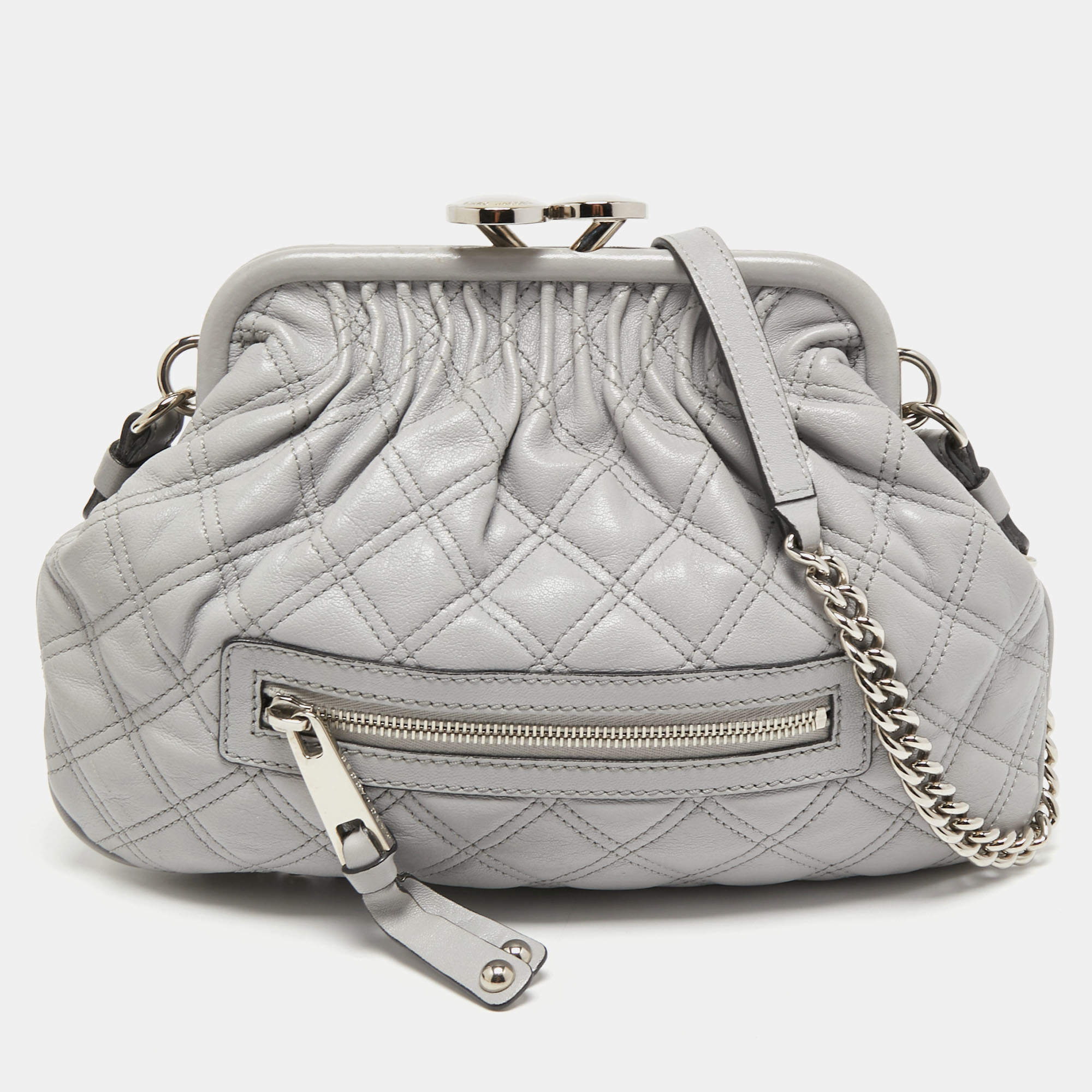 Pre Owned Marc Jacobs Grey Quilted Leather Little Stam Shoulder Bag