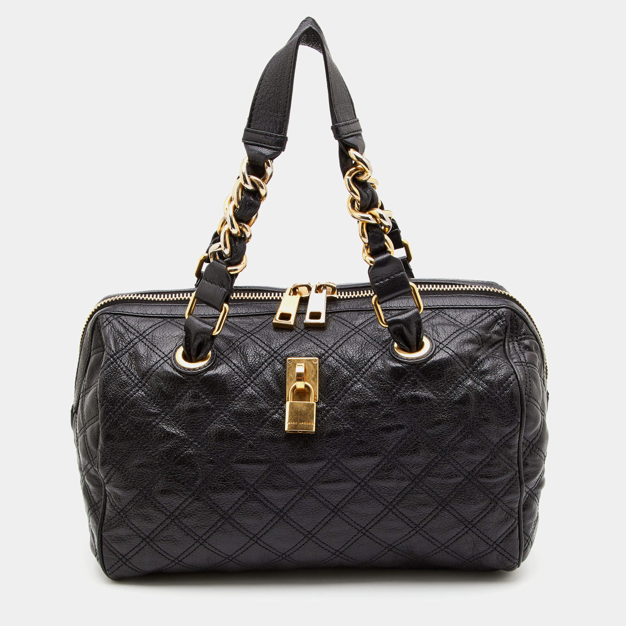 Pre Owned Marc Jacobs Black Quilted Leather Glam Satchel