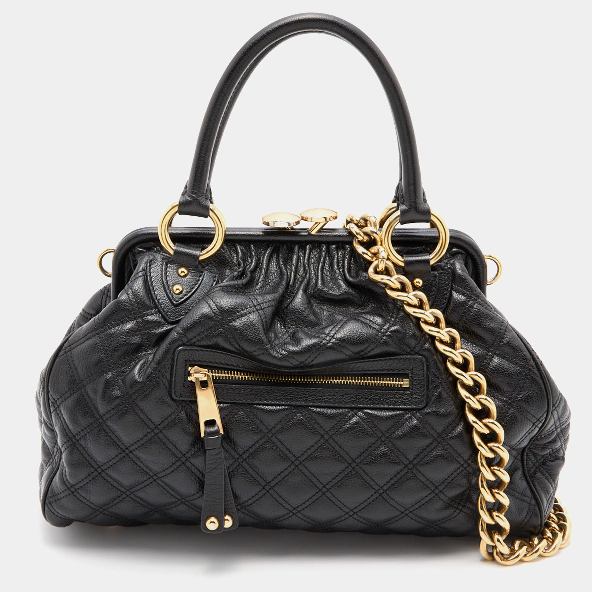 Pre Owned Marc Jacobs Black Quilted Leather Stam Satchel