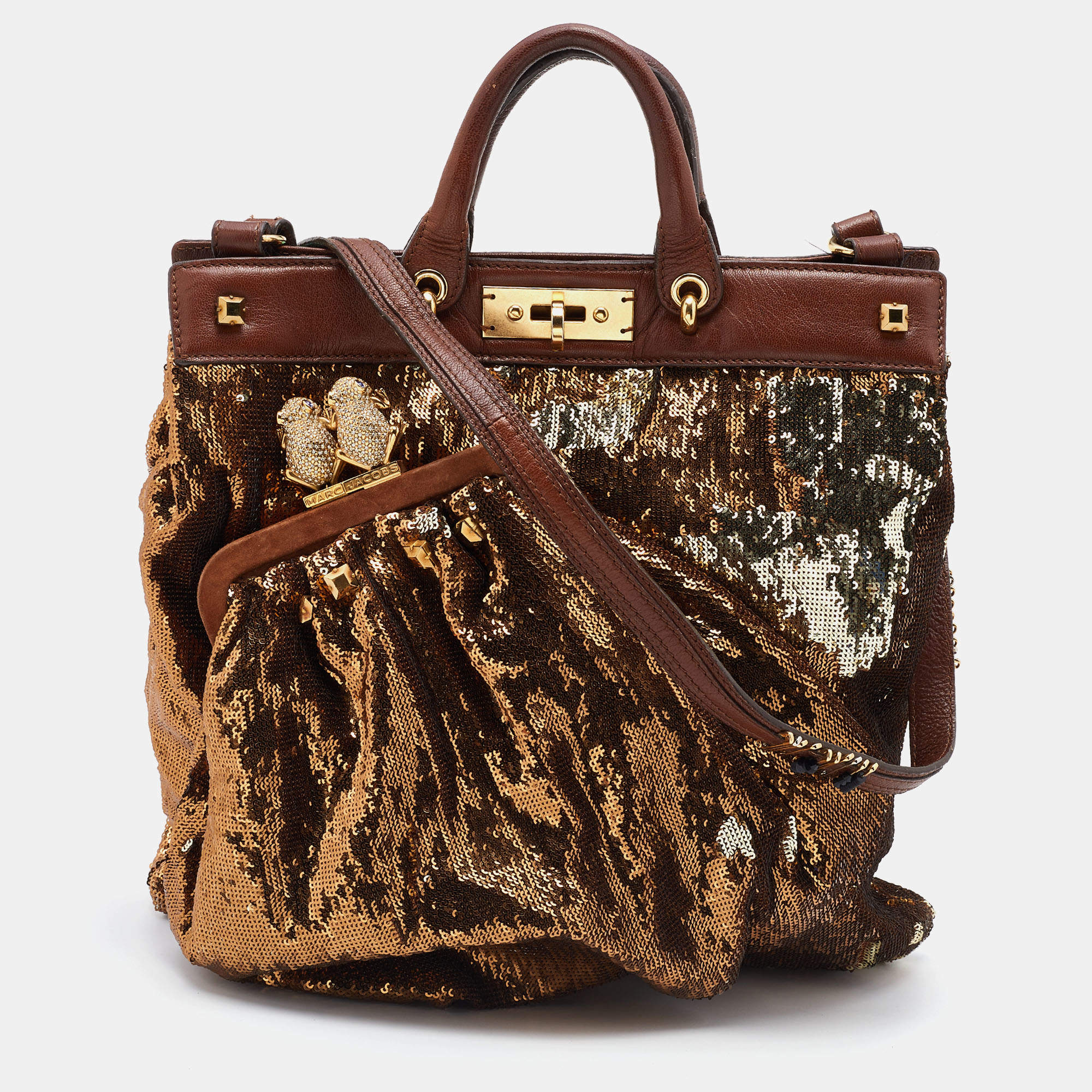 Pre Owned Marc Jacobs Gold/Brown Sequin and Leather Robert Duffy Hobo