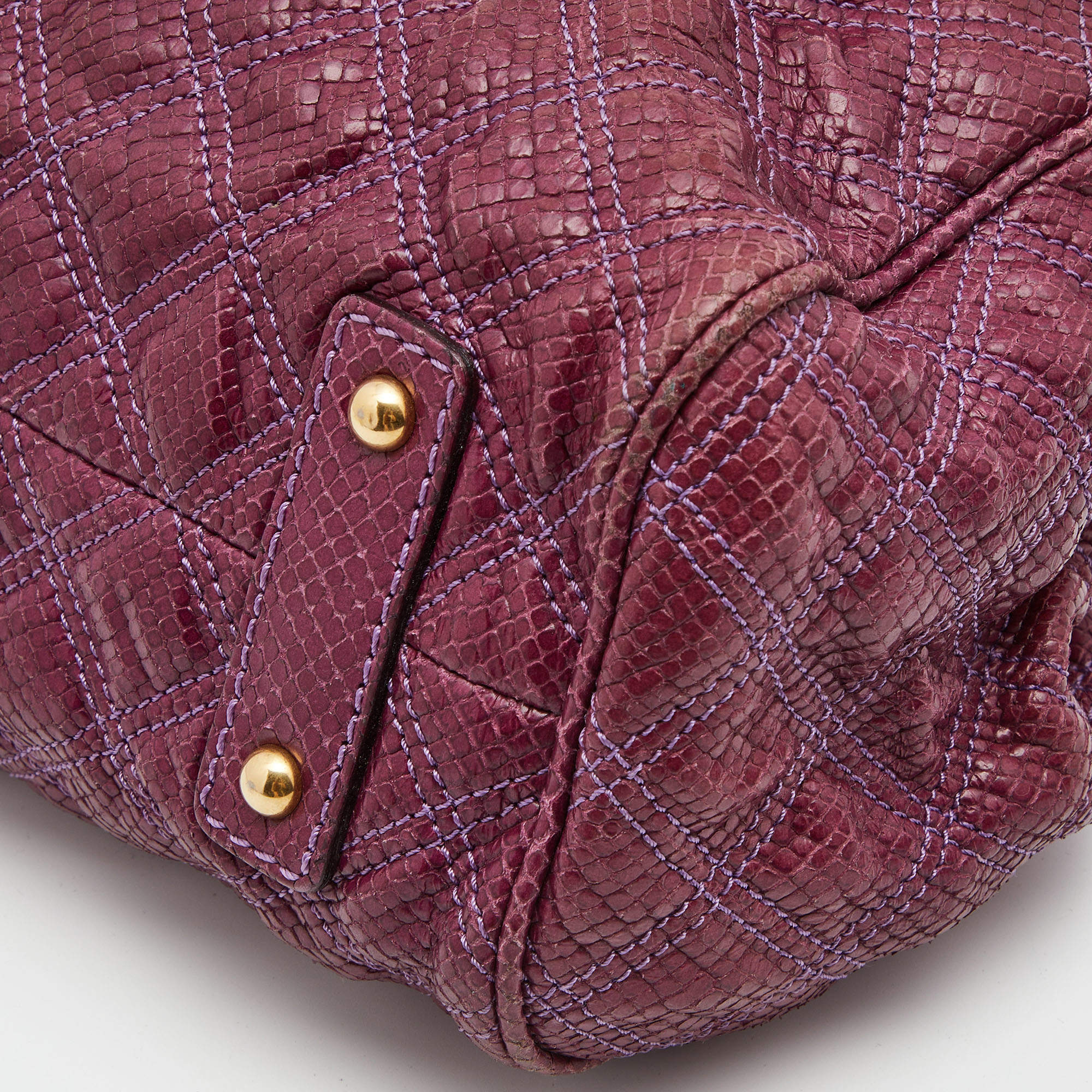 Pre Owned Marc Jacobs Purple Quilted Snakeskin Embossed Leather Stam Shoulder Bag