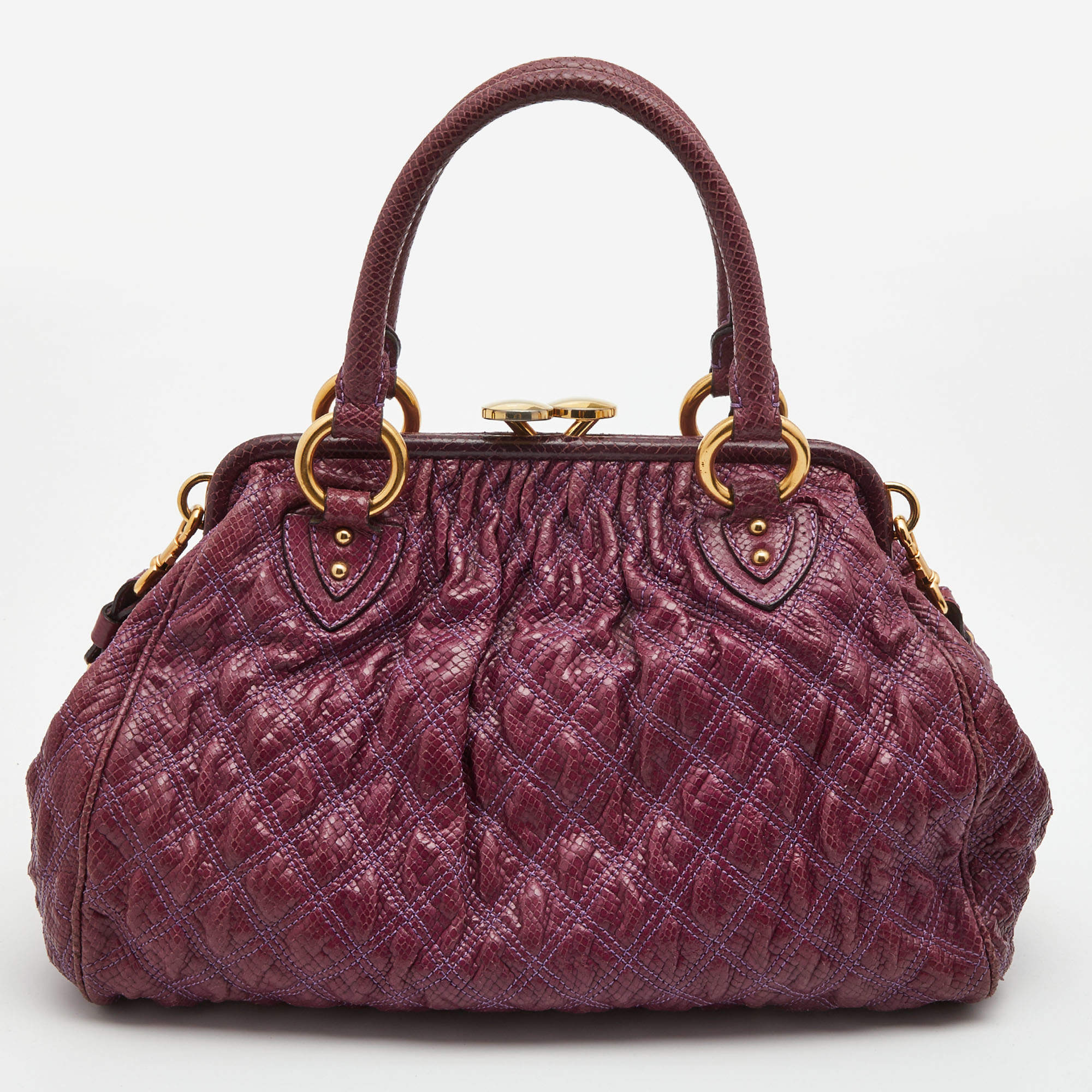 Pre Owned Marc Jacobs Purple Quilted Snakeskin Embossed Leather Stam Shoulder Bag