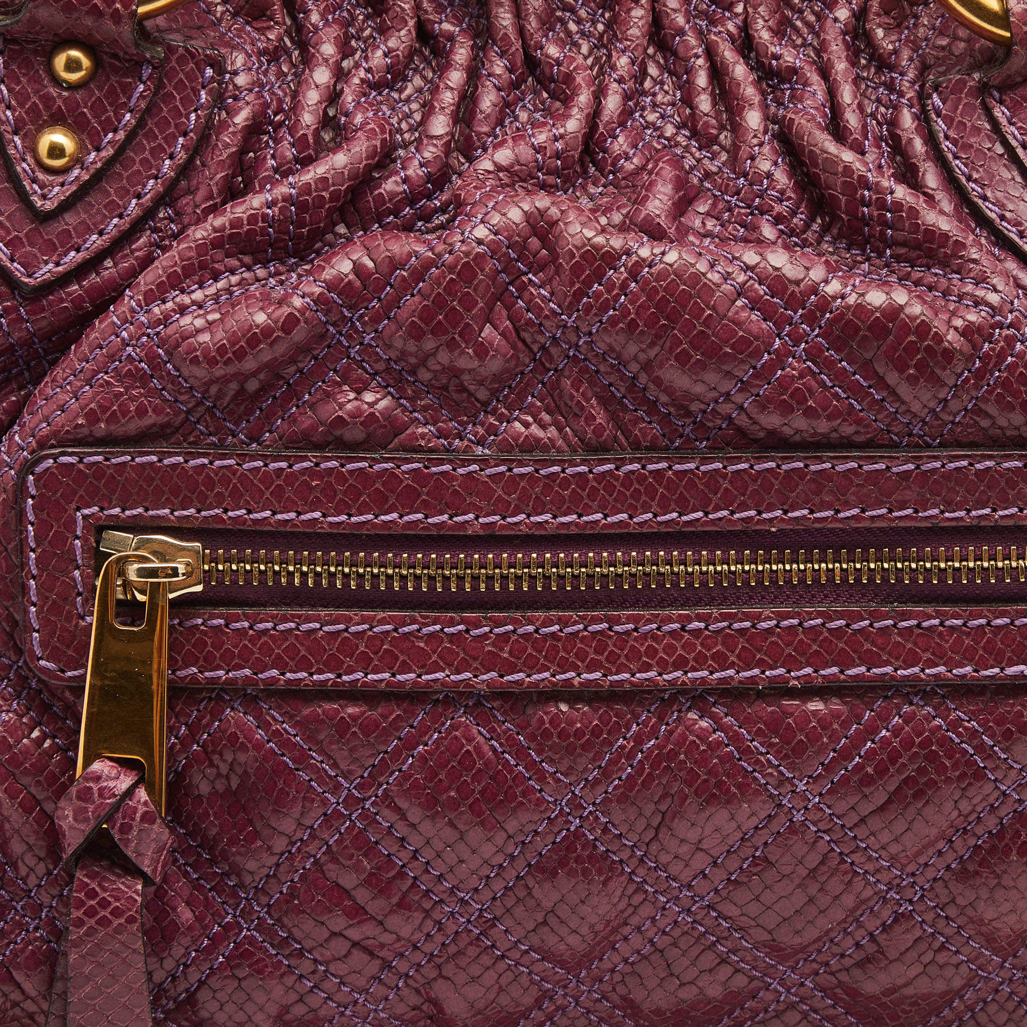 Pre Owned Marc Jacobs Purple Quilted Snakeskin Embossed Leather Stam Shoulder Bag