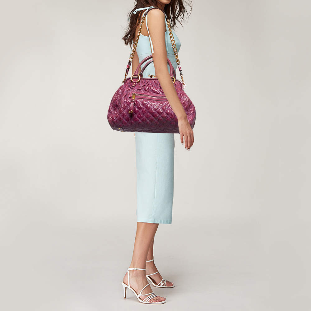 Pre Owned Marc Jacobs Purple Quilted Snakeskin Embossed Leather Stam Shoulder Bag