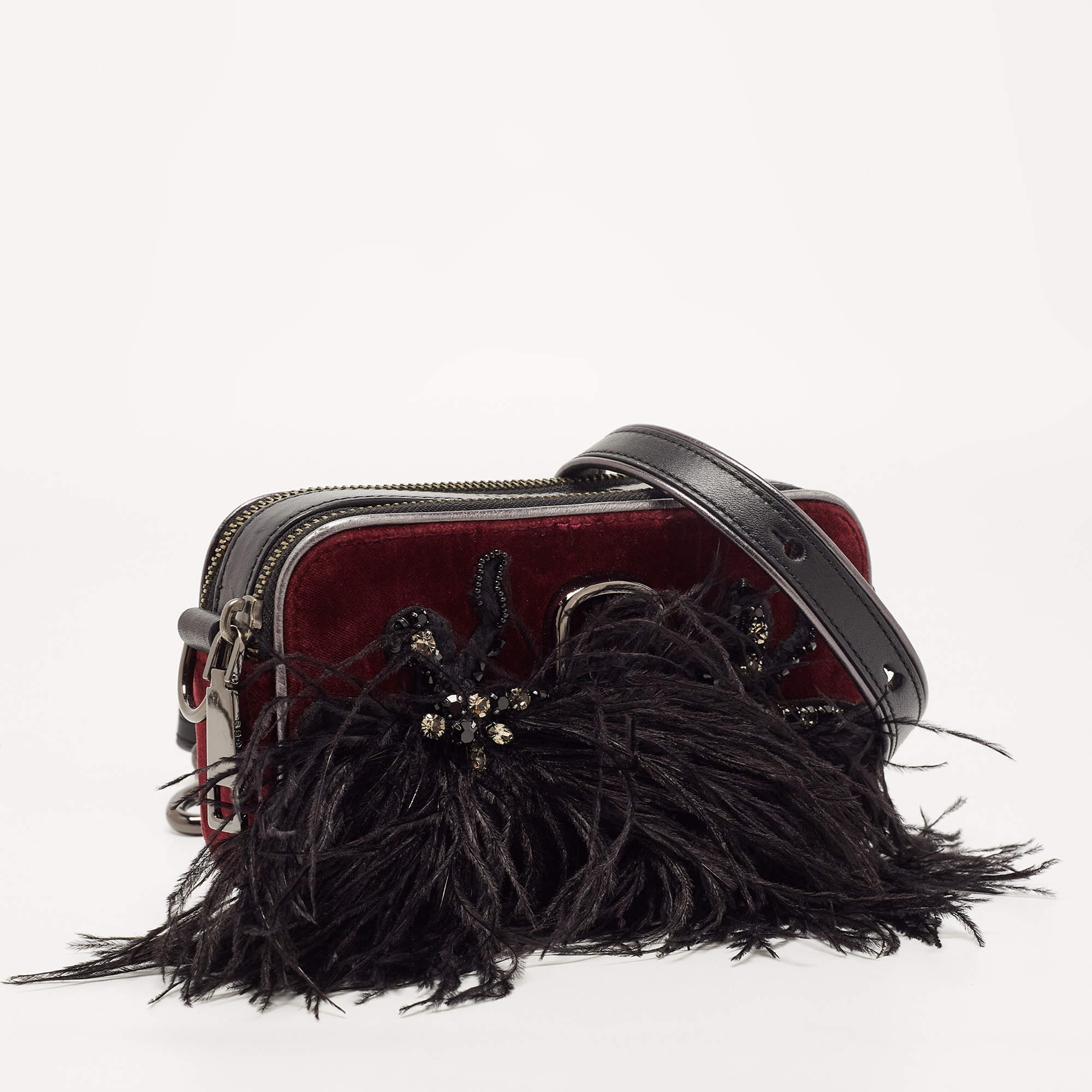 Marc Jacobs Black/Burgundy Velvet and Feather Snapshot Camera