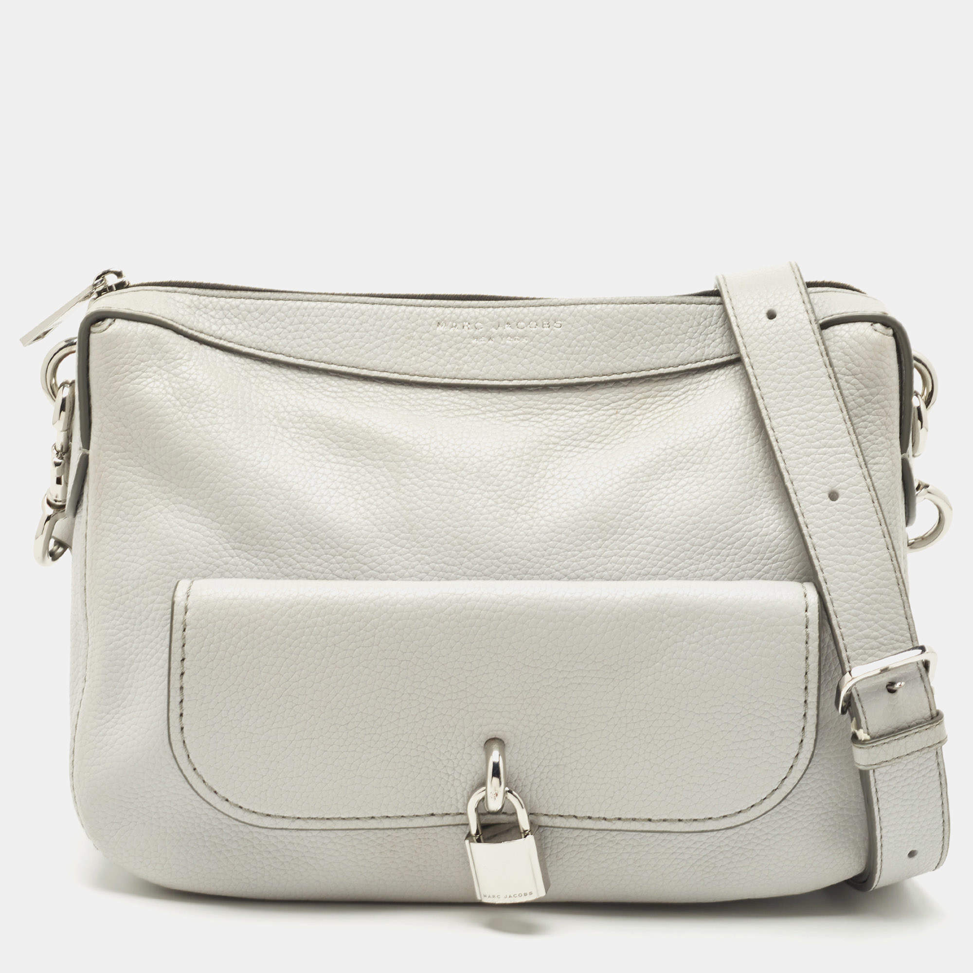 Marc Jacobs Light Grey Leather Lock That Messenger Bag