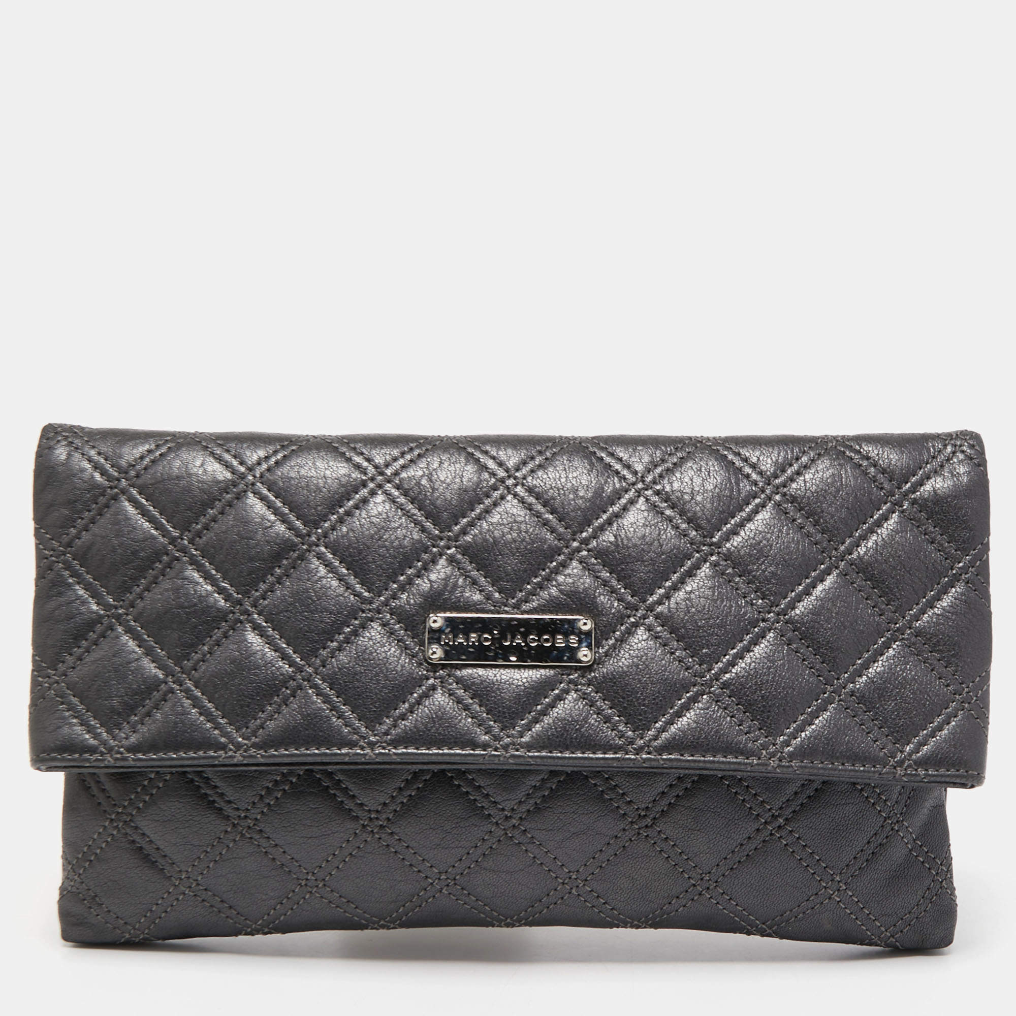 Marc Jacobs Dark Grey Quilted Leather Folded Clutch