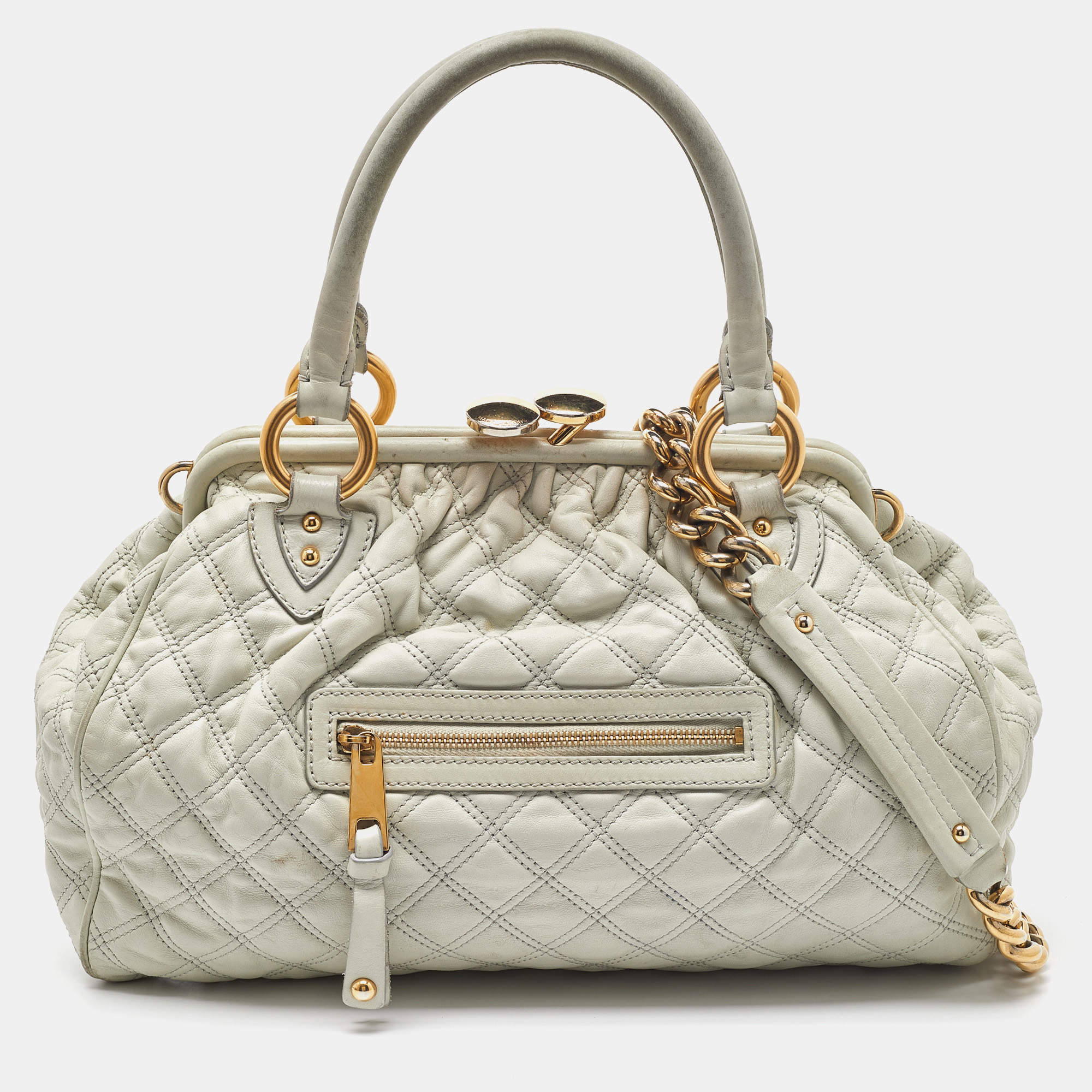 Marc Jacobs Ice Blue Quilted Leather Stam Satchel
