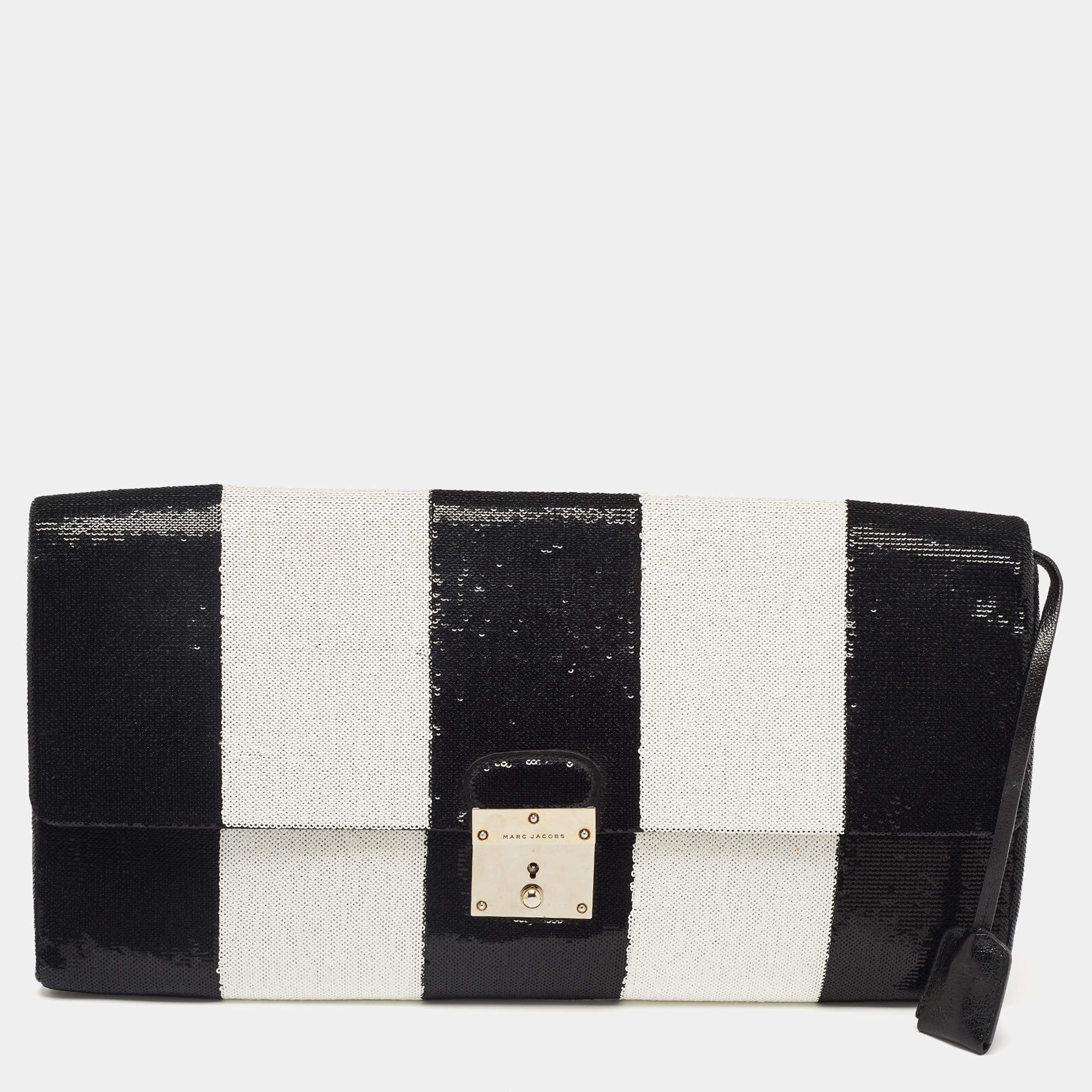 Marc Jacobs Black/White Stripe Sequins and Leather The Skunk Clutch