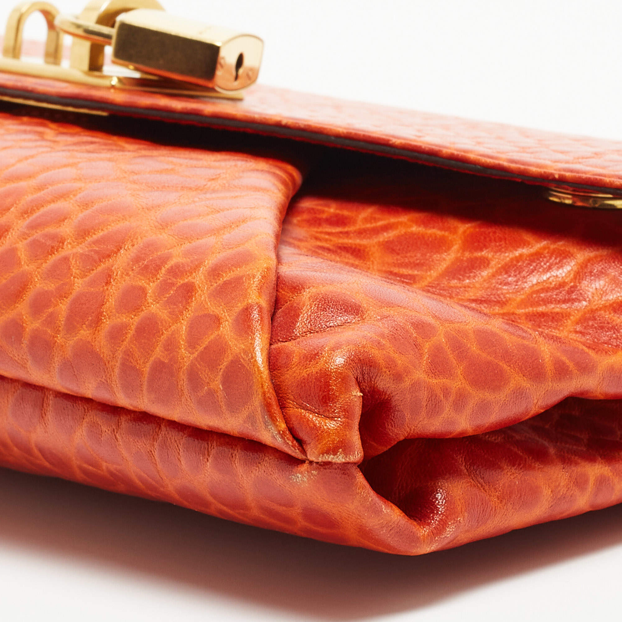 Marc Jacobs Orange Textured Leather Clutch Marc Jacobs