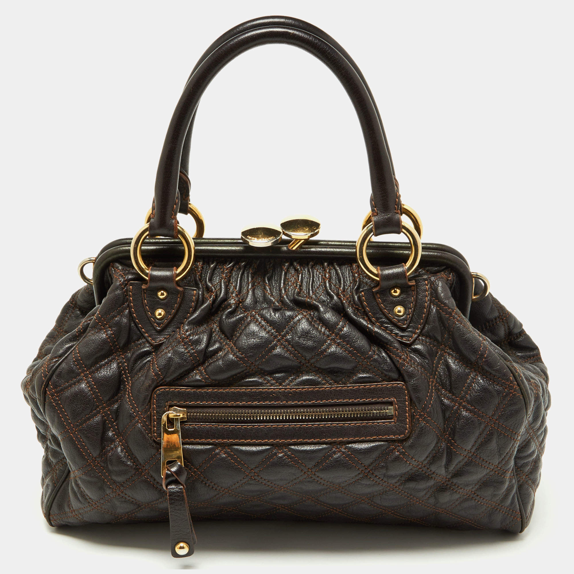 Pre Owned Marc Jacobs Dark Brown Quilted Leather Stam Bag