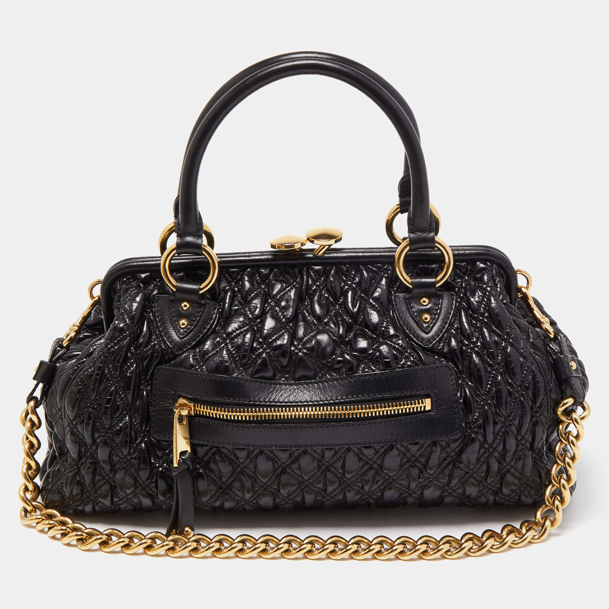 Pre Owned Marc Jacobs Black Quilted Leather Stam Satchel