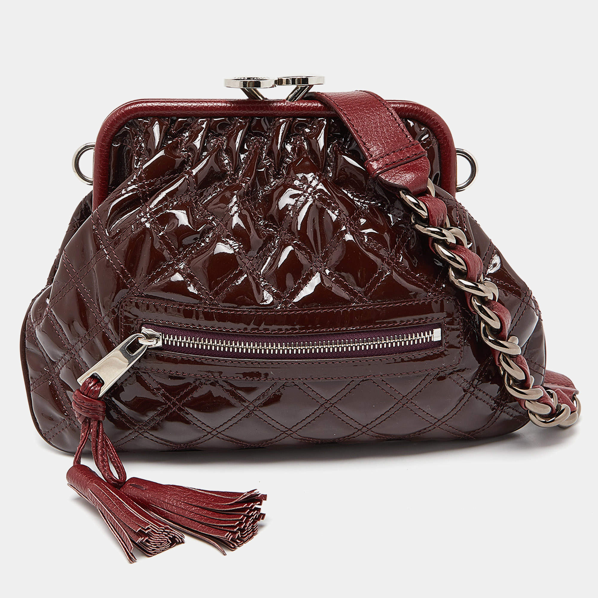 Pre Owned Marc Jacobs Burgundy Quilted Patent Leather Little Stam Shoulder Bag