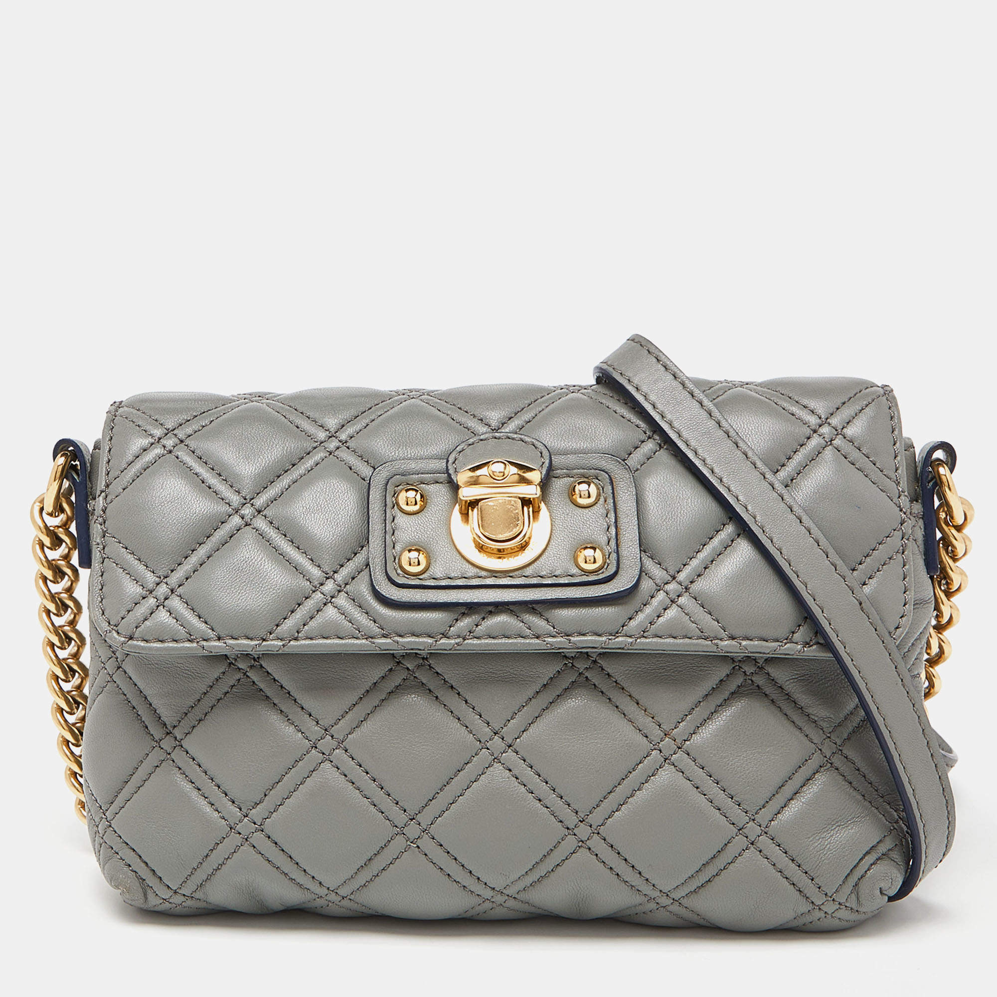 Pre Owned Marc Jacobs Grey Quilted Leather Crossbody Bag