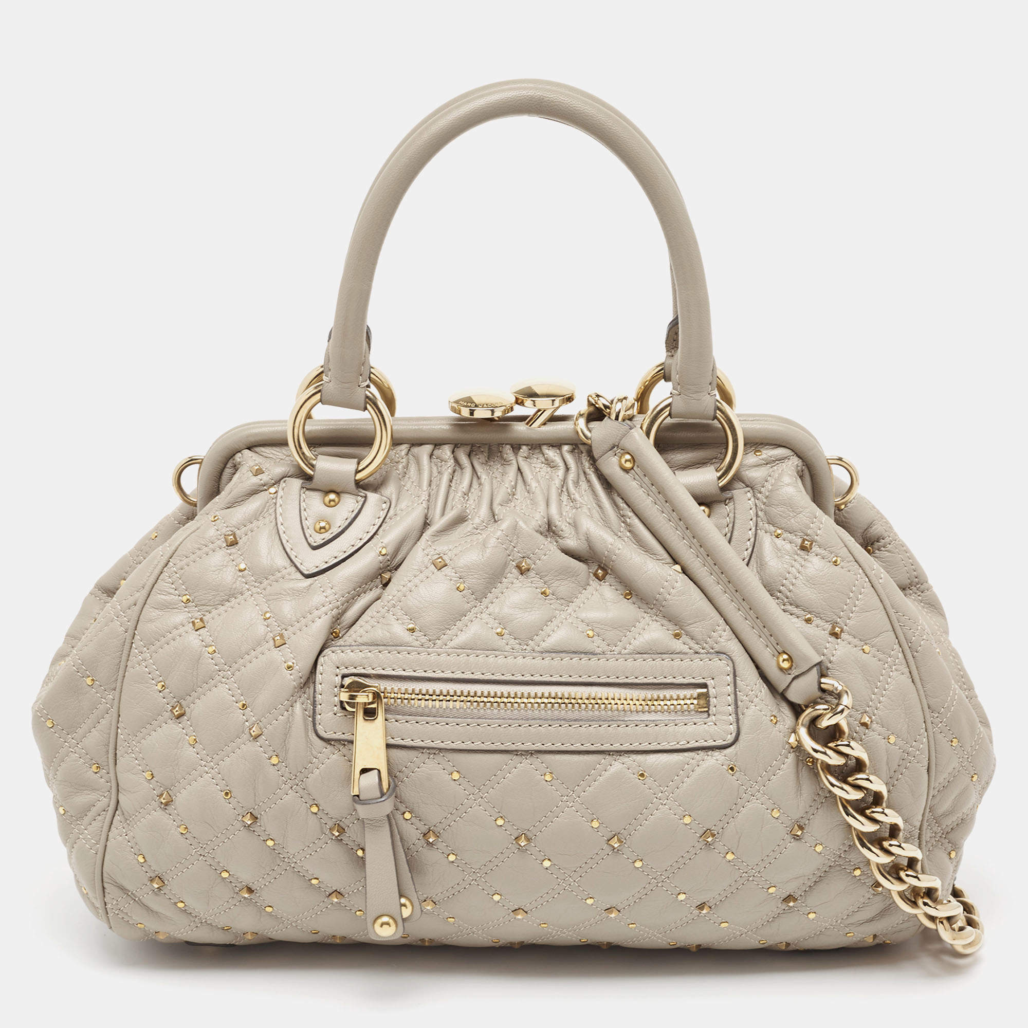 Pre Owned Marc Jacobs Light Beige Quilted Leather Stam Satchel