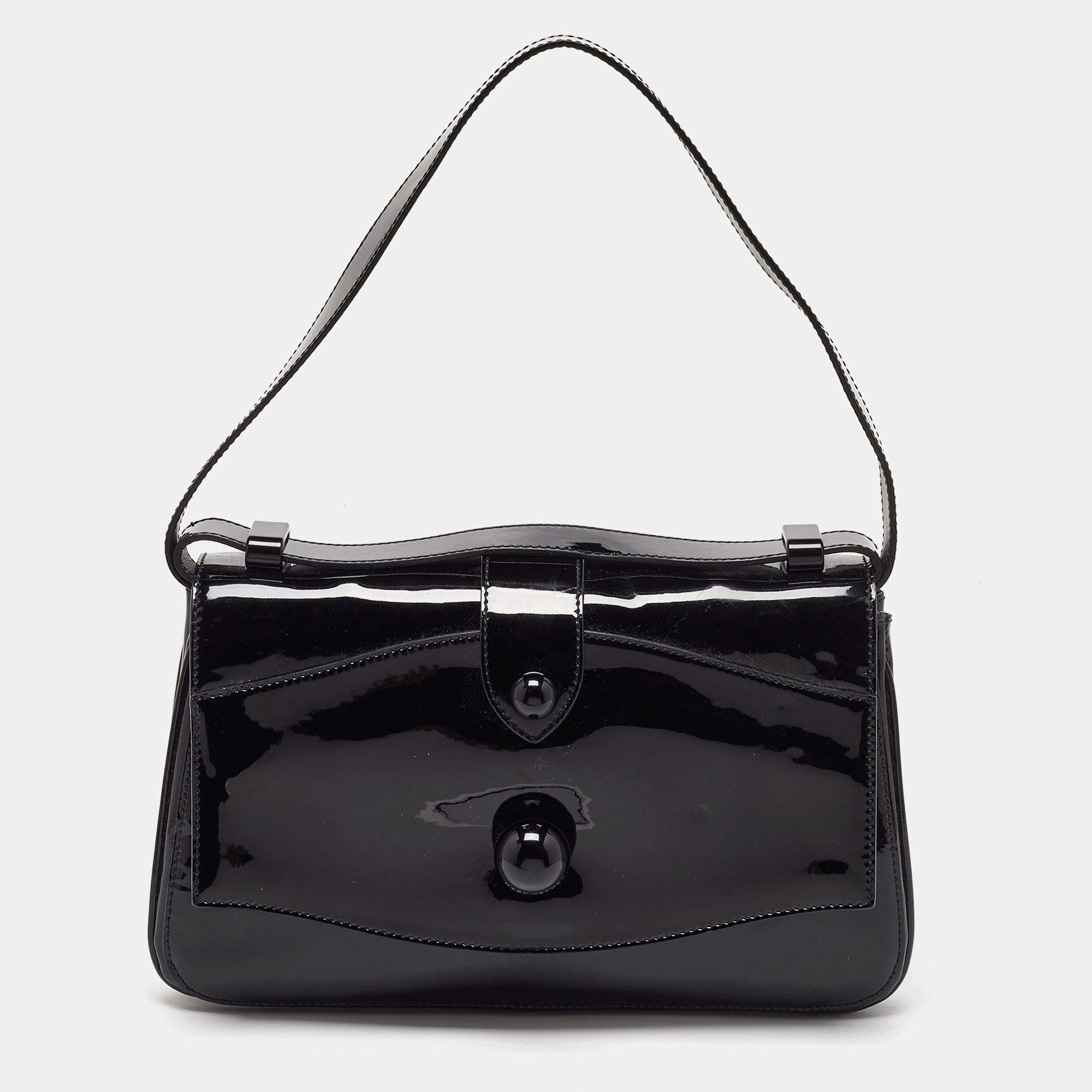 Marc Jacobs Black Patent Leather Flap Top Handle Bag