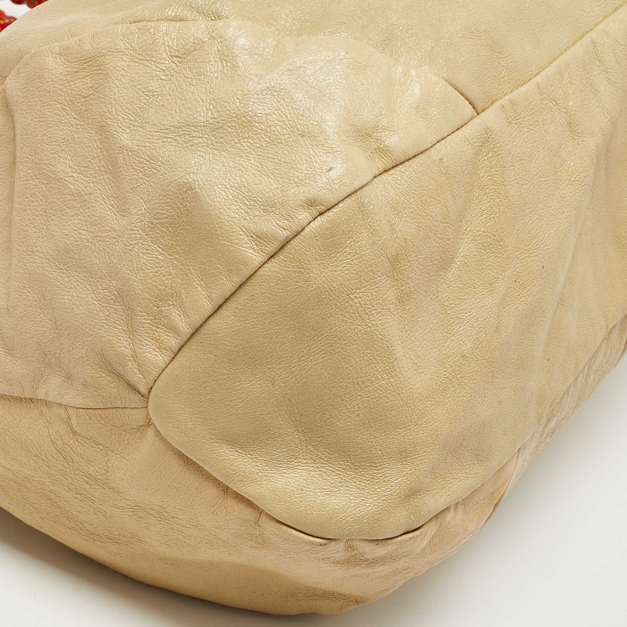 Pre Owned Marc Jacobs Cream Leather Embellished Hobo