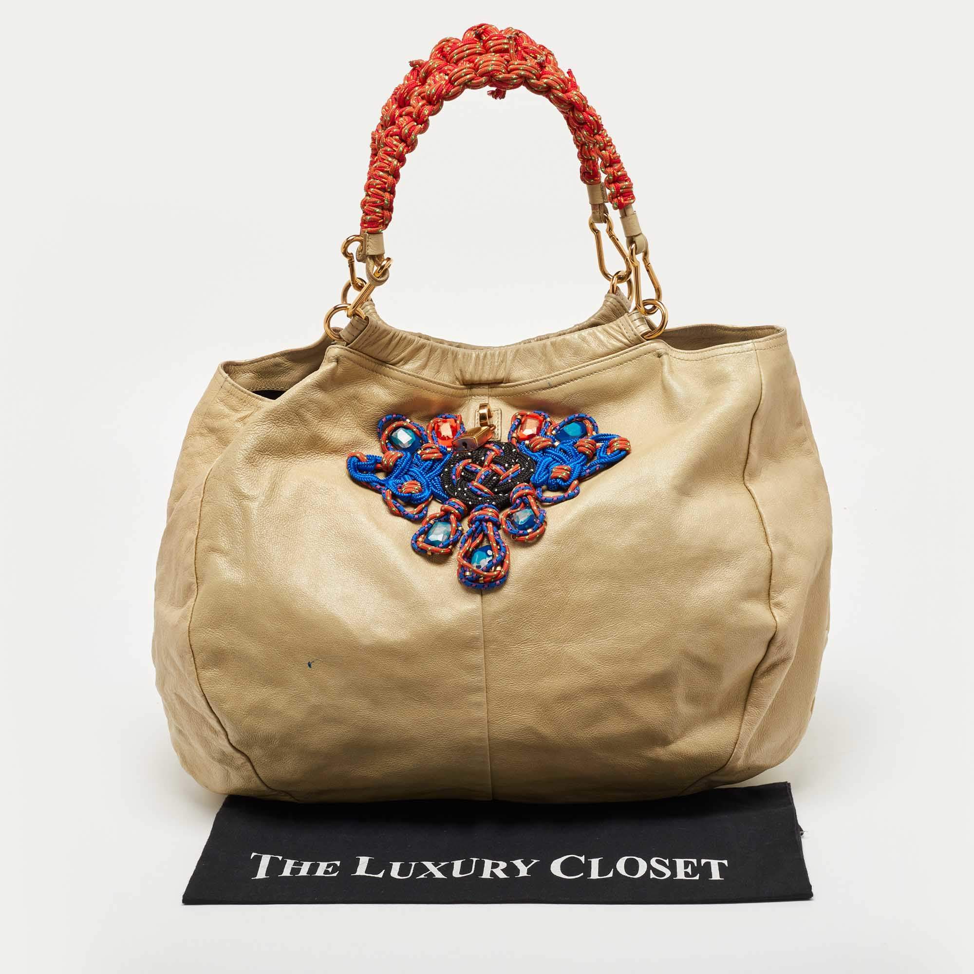 Pre Owned Marc Jacobs Cream Leather Embellished Hobo