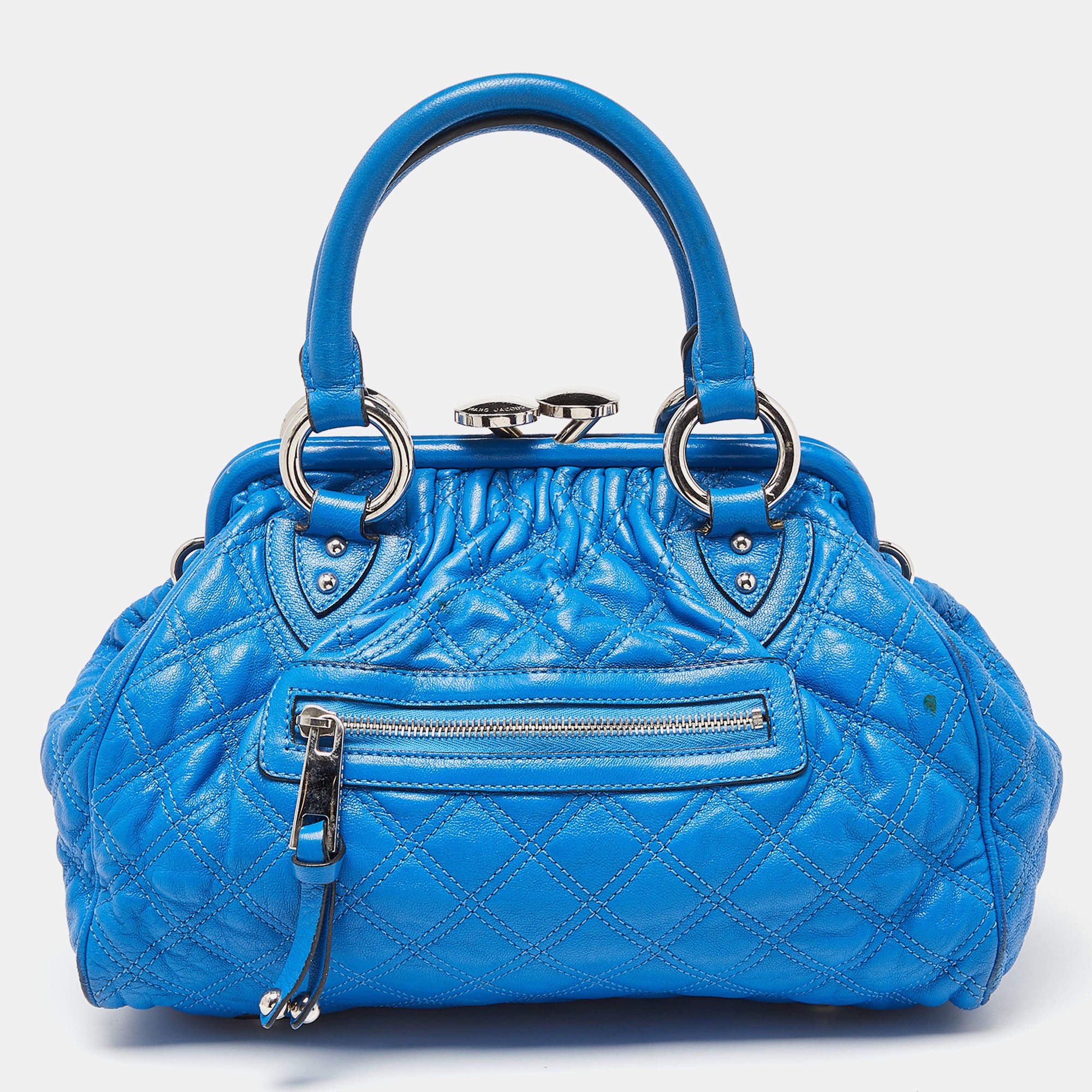 Pre Owned Marc Jacobs Blue Leather Mini Stam Satchel