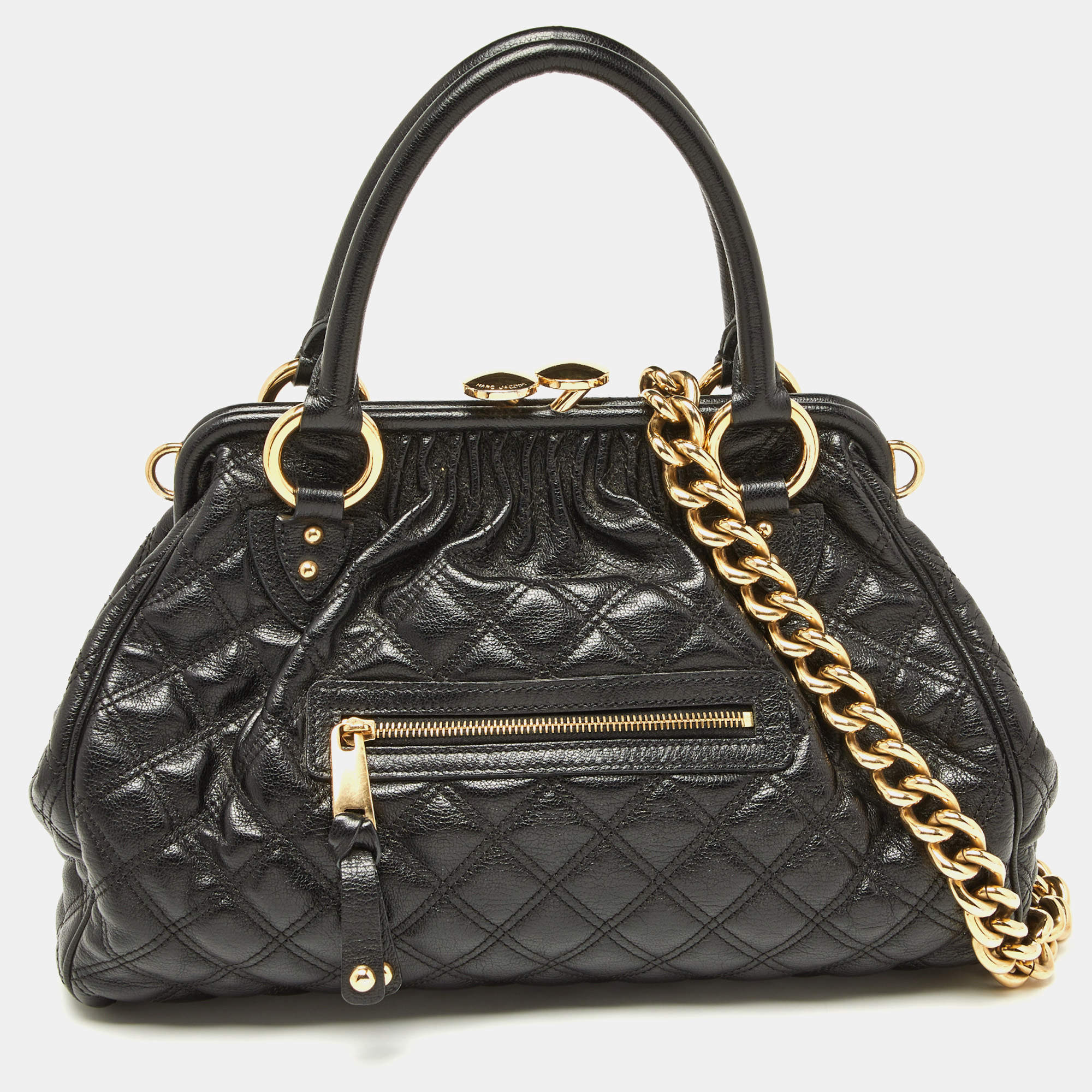 Pre Owned Marc Jacobs Black Quilted Leather Stam Satchel