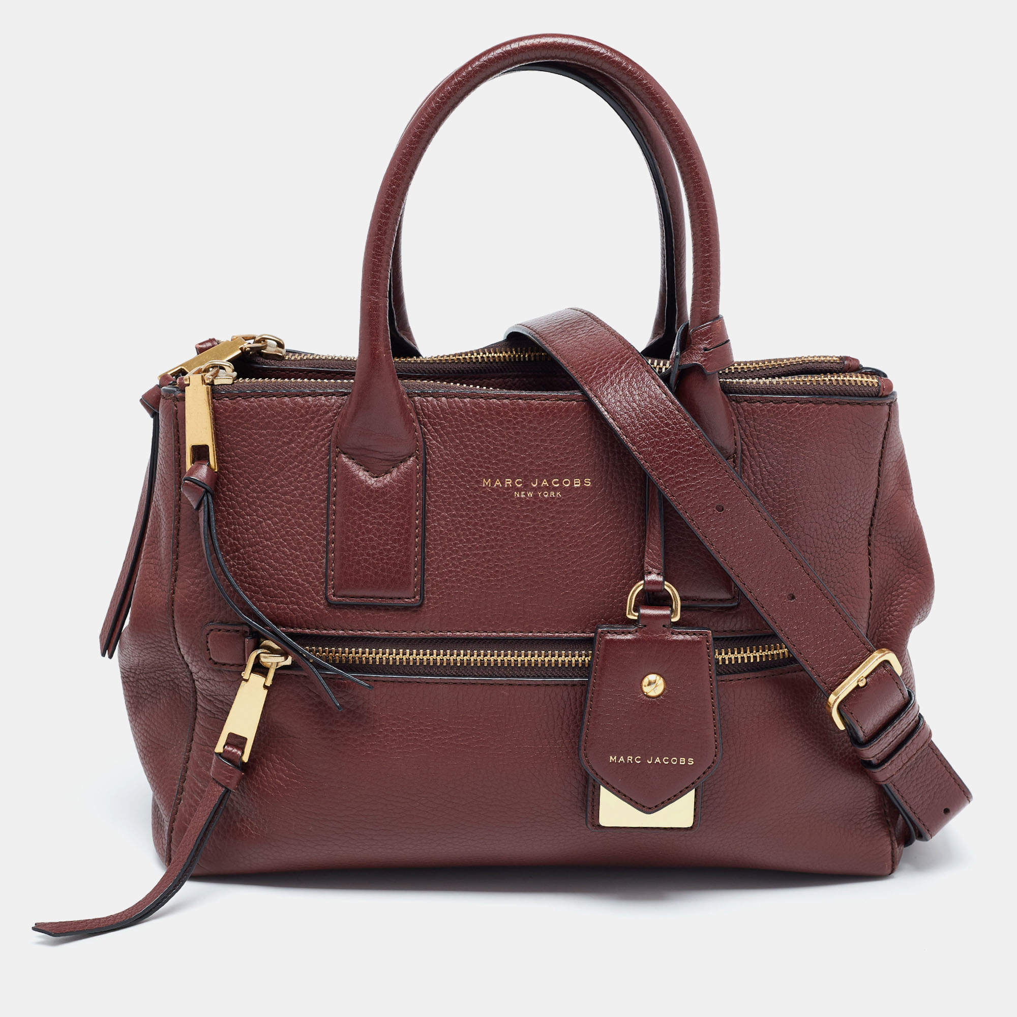 Pre Owned Marc Jacobs Burgundy Leather Recruit East West Tote