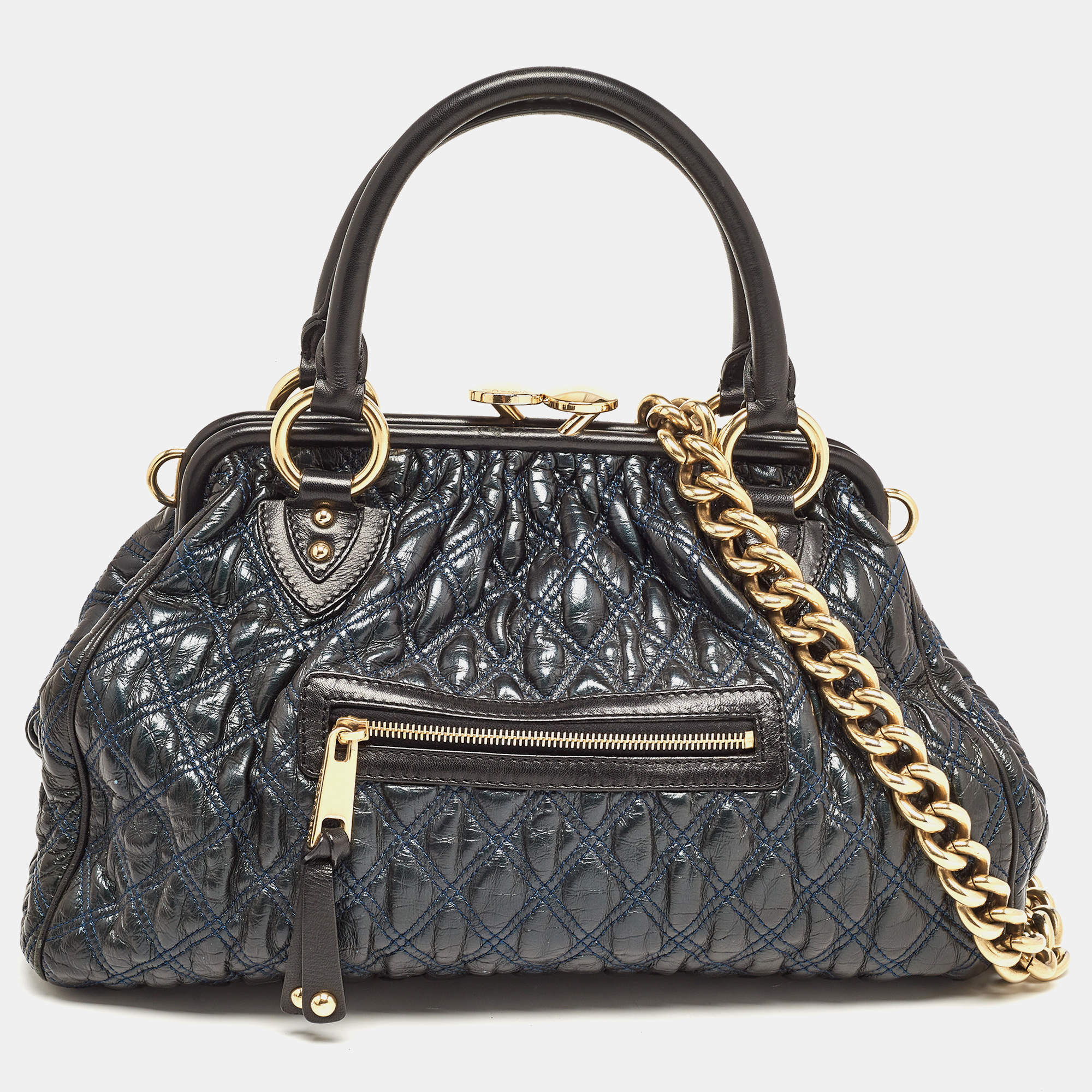 Pre Owned Marc Jacobs Green/Black Quilted Leather Stam Satchel