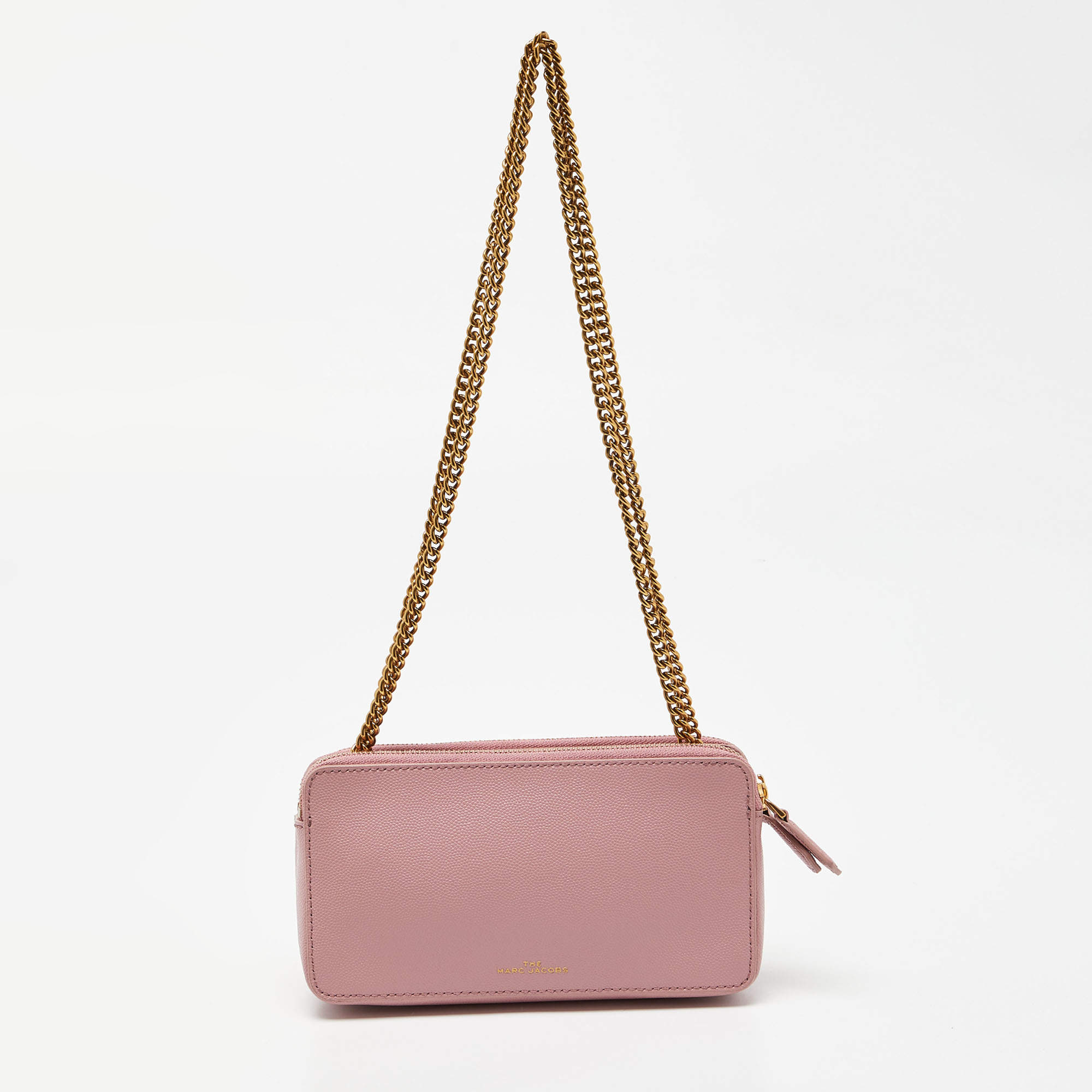 Pre Owned Marc Jacobs Pink Leather Double Zip Chain Clutch