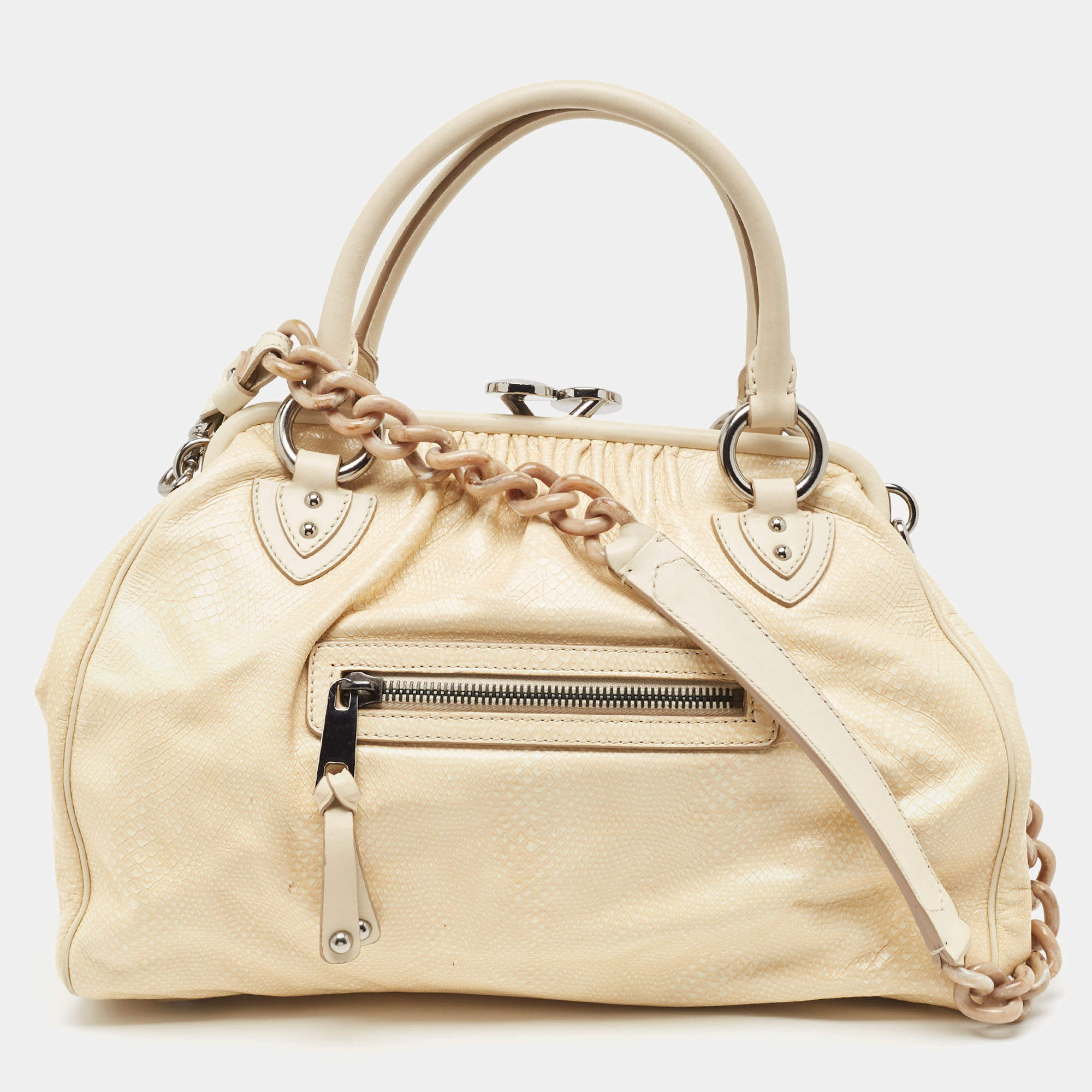 Marc Jacobs Cream Snakeskin Embossed Leather Stam Satchel