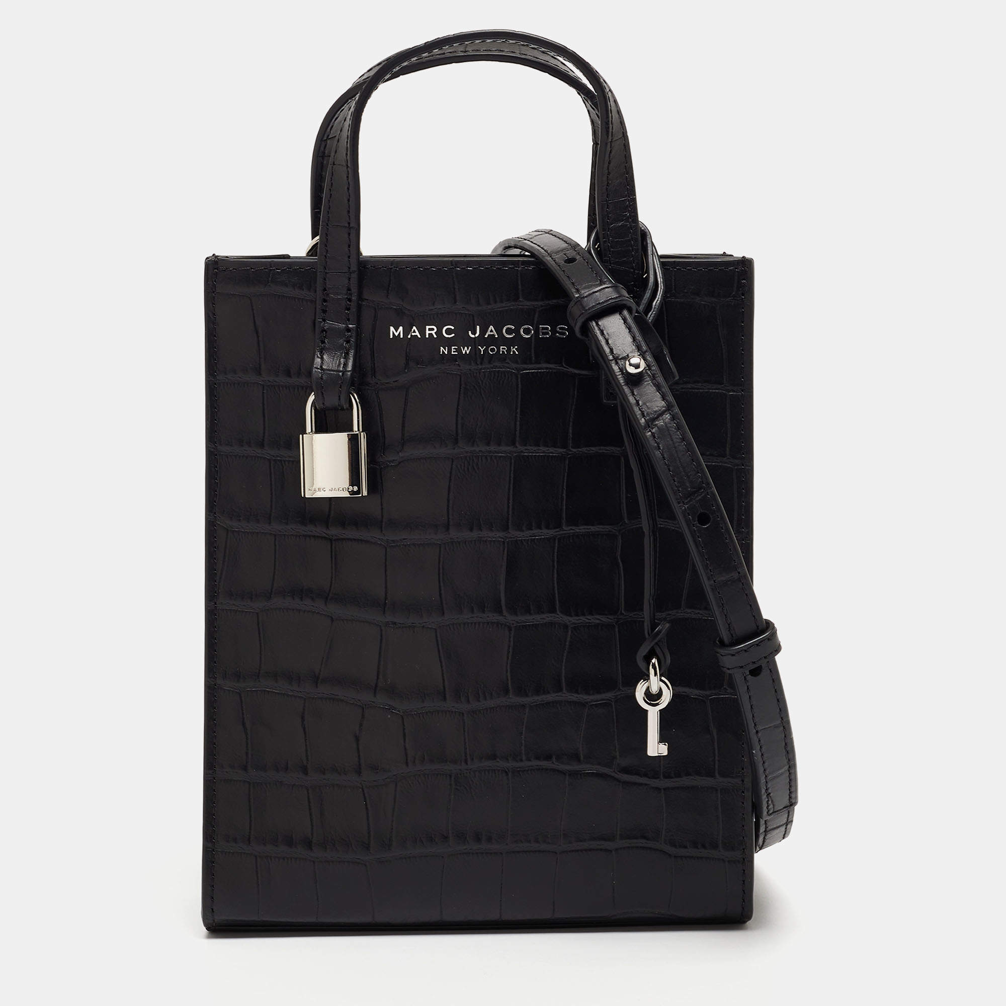 Pre Owned Marc Jacobs Black Croc Embossed Leather Micro Tote