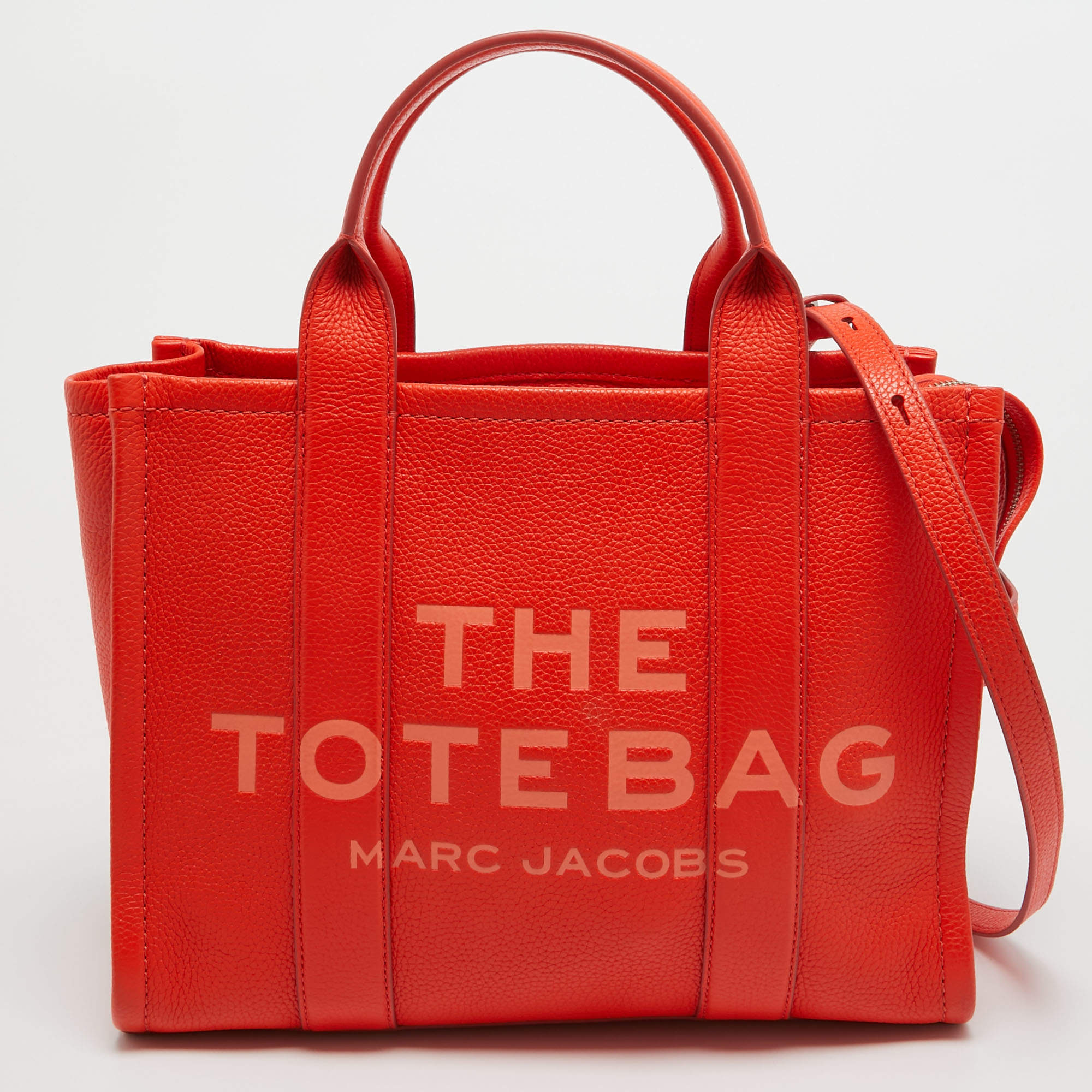 Pre Owned Marc Jacobs Orange Leather Medium The Tote Bag