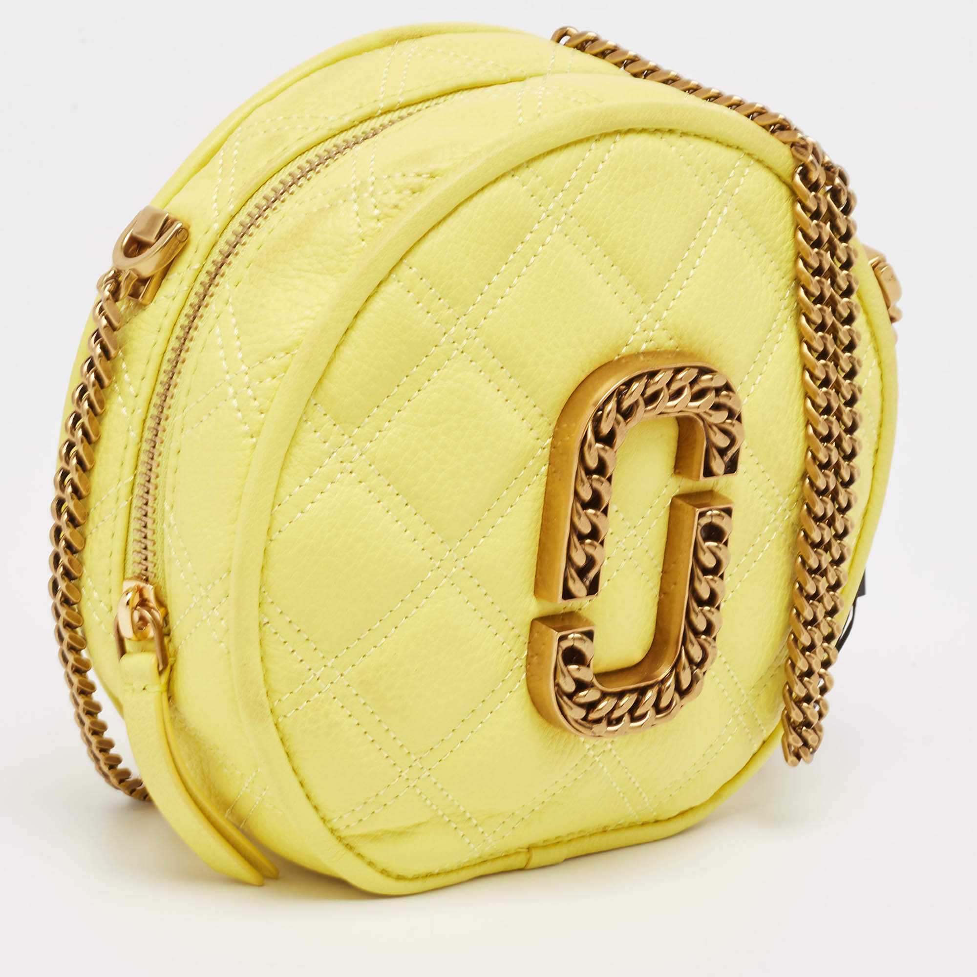 Pre Owned Marc Jacobs Powder Yellow The Status Round Crossbody Bag