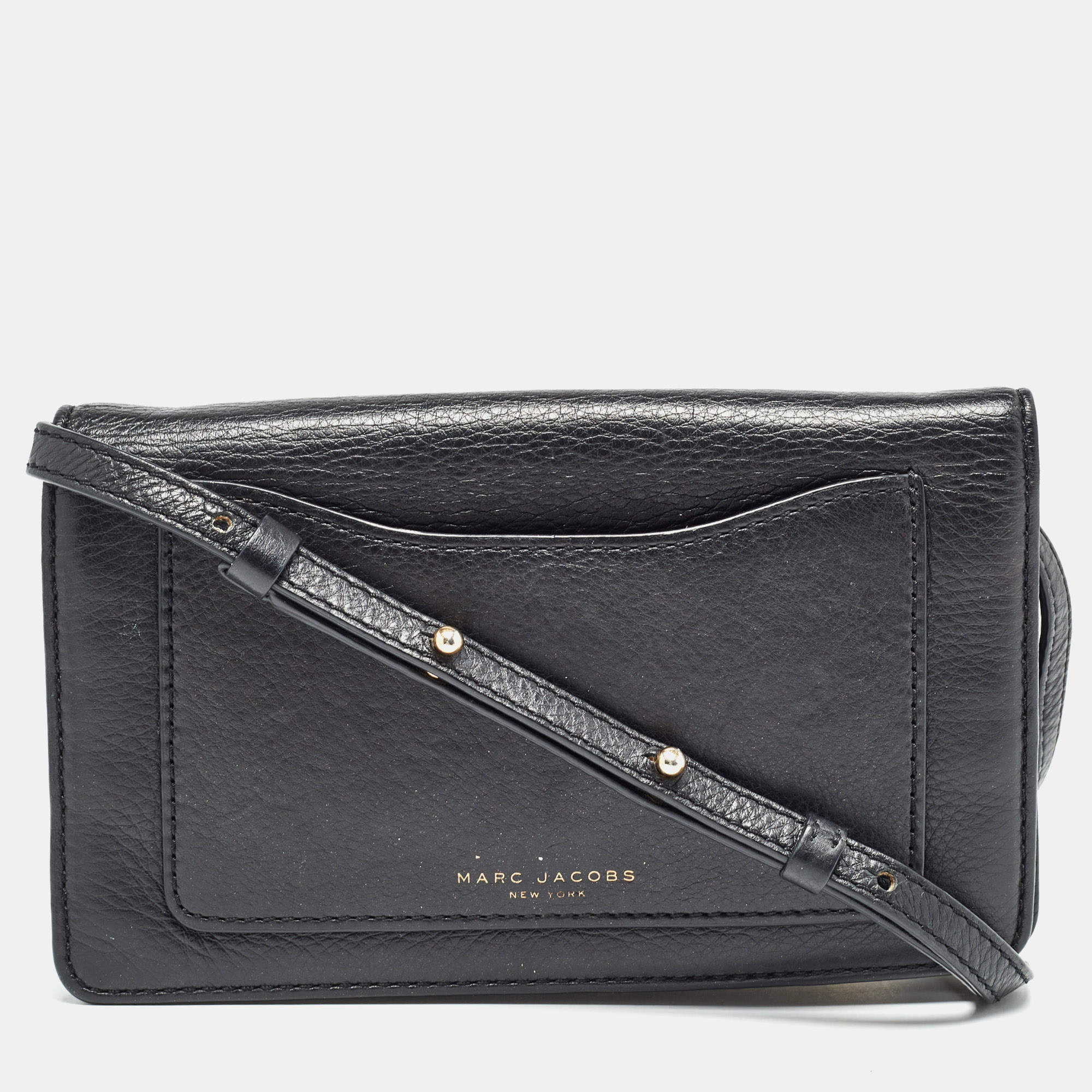 Marc Jacobs Black Leather Recruit Wallet on Strap 