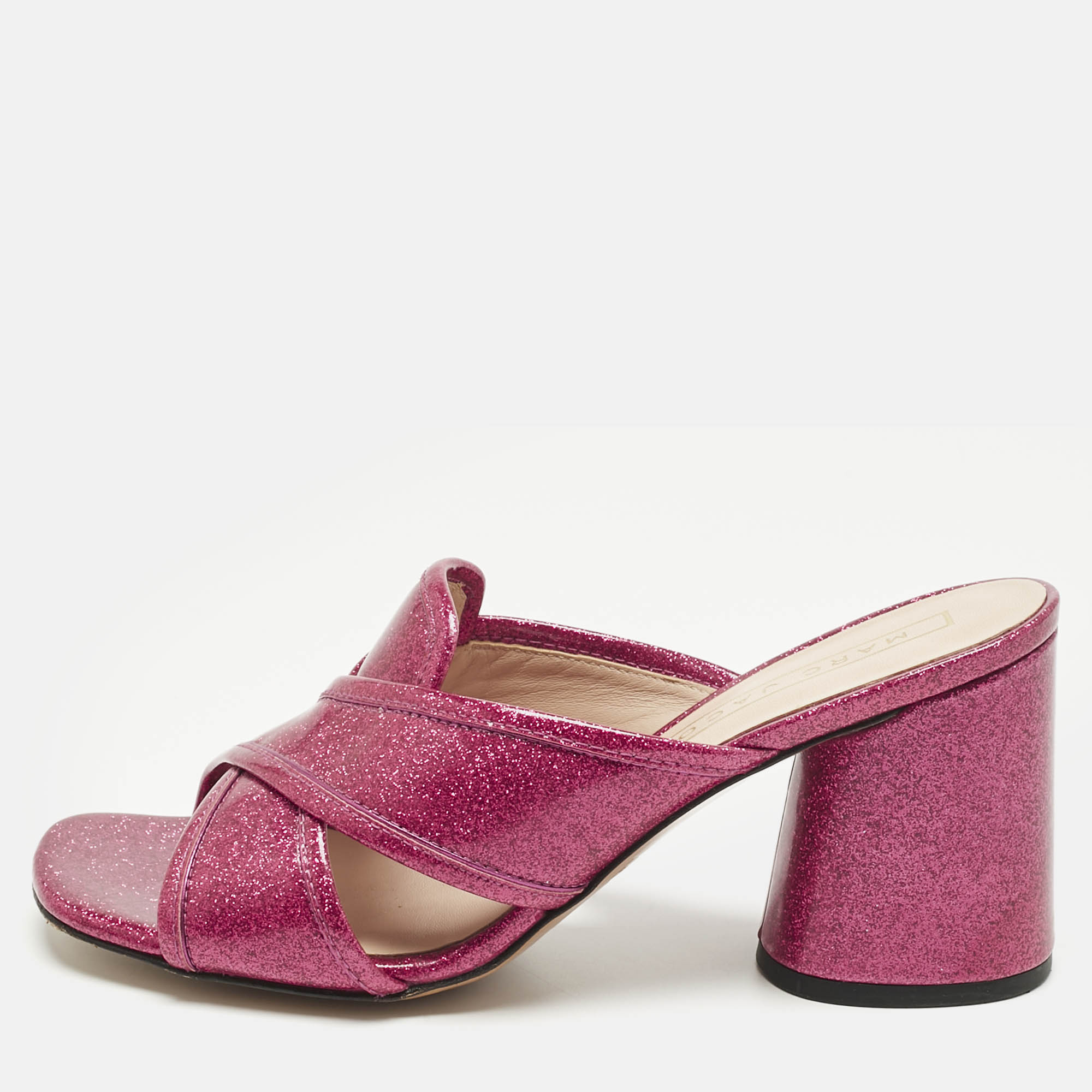 Pre Owned Marc Jacobs Pink Glitter Patent Leather Aurora Heel Mules Size 36