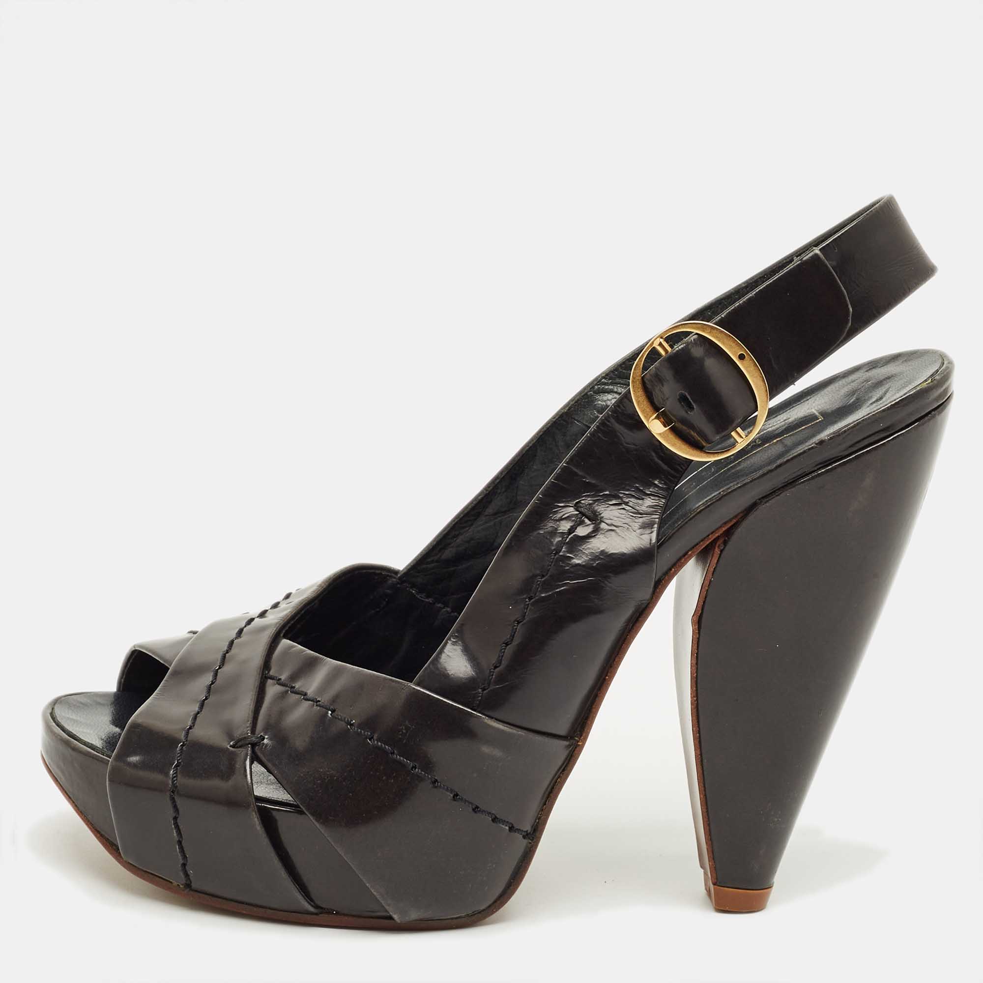 Pre Owned Marc Jacobs Black Leather Crisscross Slingback Sandals Size 37