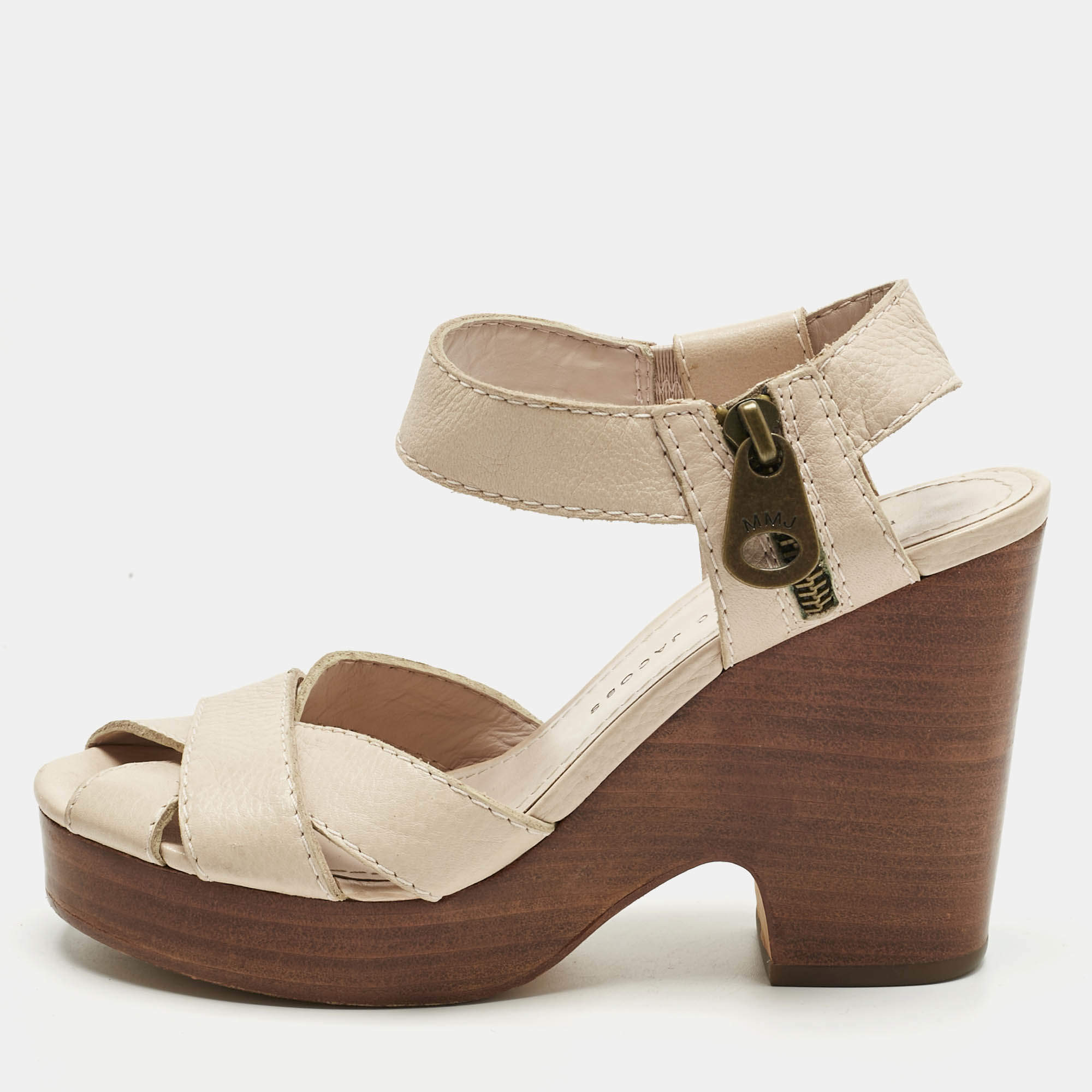 Pre Owned Marc Jacobs Beige Leather Ankle Strap Sandals Size 36.5