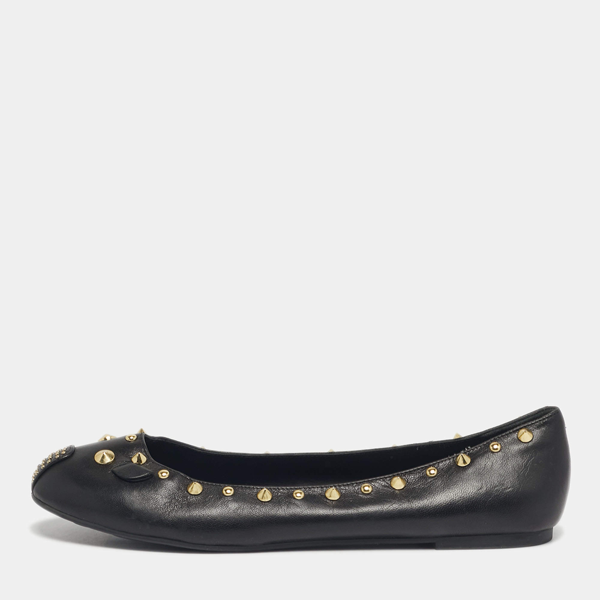 Pre Owned    Marc by Marc Jacobs Black Leather Spike Mouse Ballet Flats Size 40