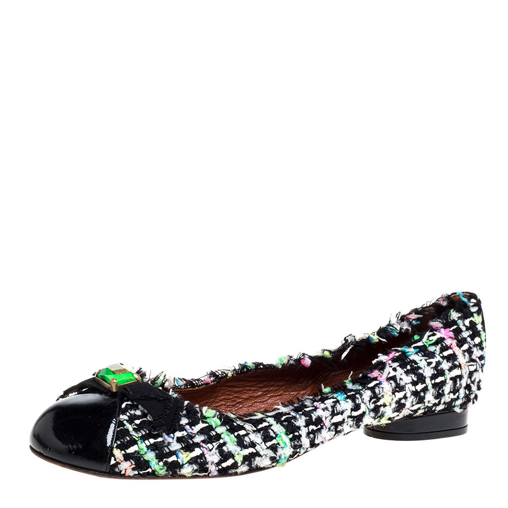 Marc Jacobs Multicolor Tweed And Patent Leather Crystal Embellished Ballet Flats Size 41